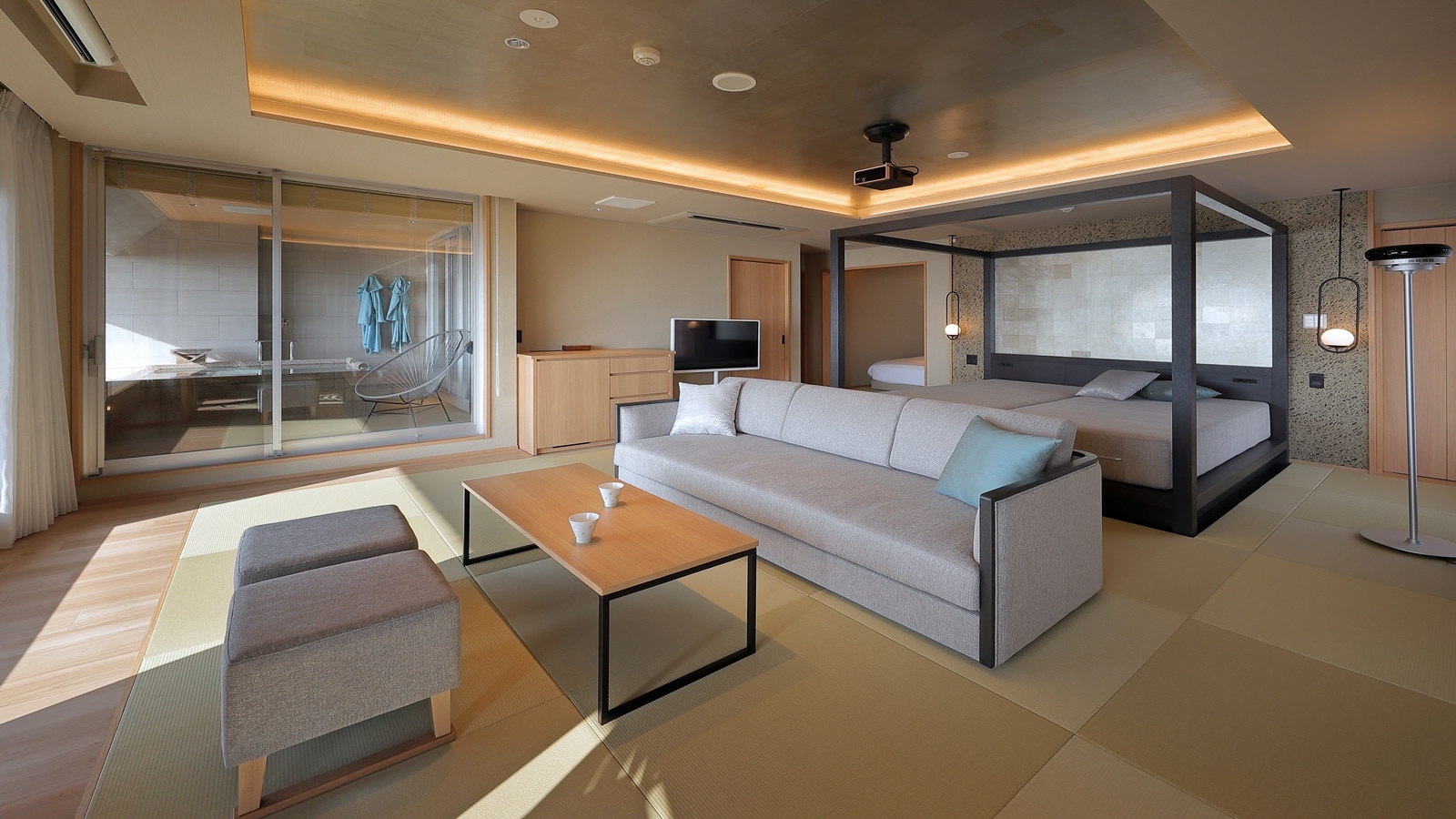 BARU: Kamar Khusus (Kamar bergaya Jepang + Tempat tidur kembar + Pemandian air panas semi terbuka + Sauna)