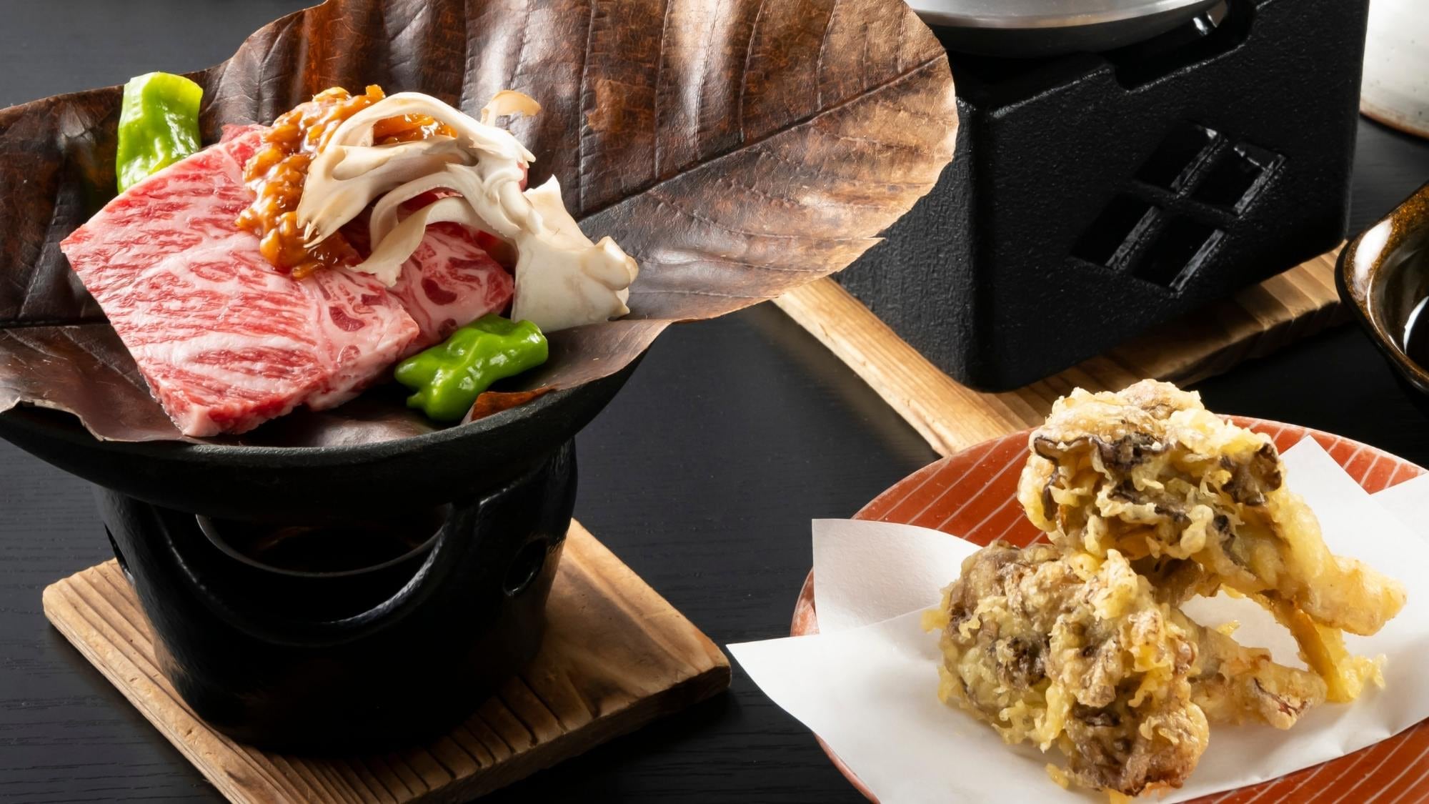 栃木牛朴葉焼き・きのこの天ぷらなど、秋の味覚をたっぷりとご堪能ください