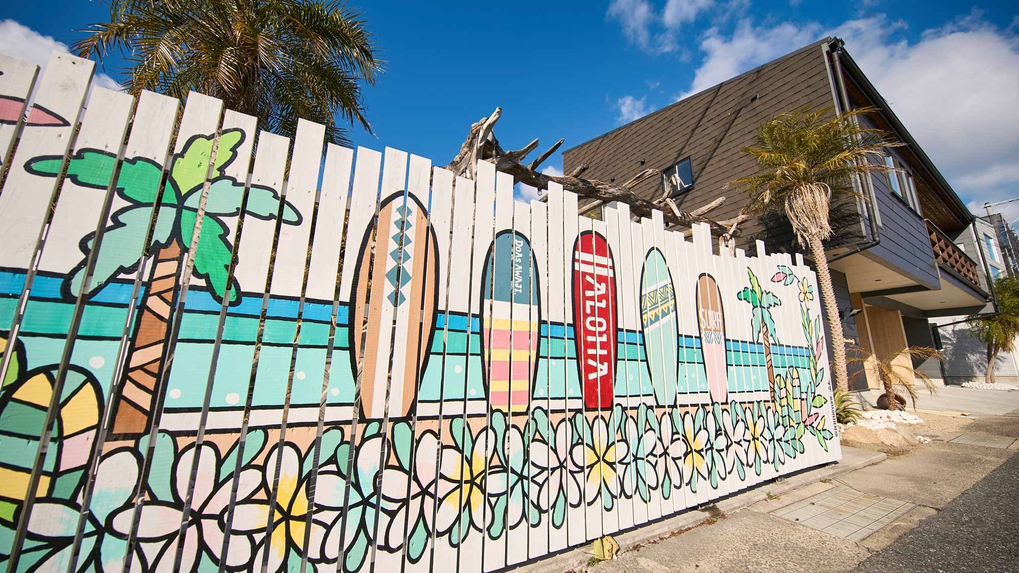 The beach area is decorated in a unique style.