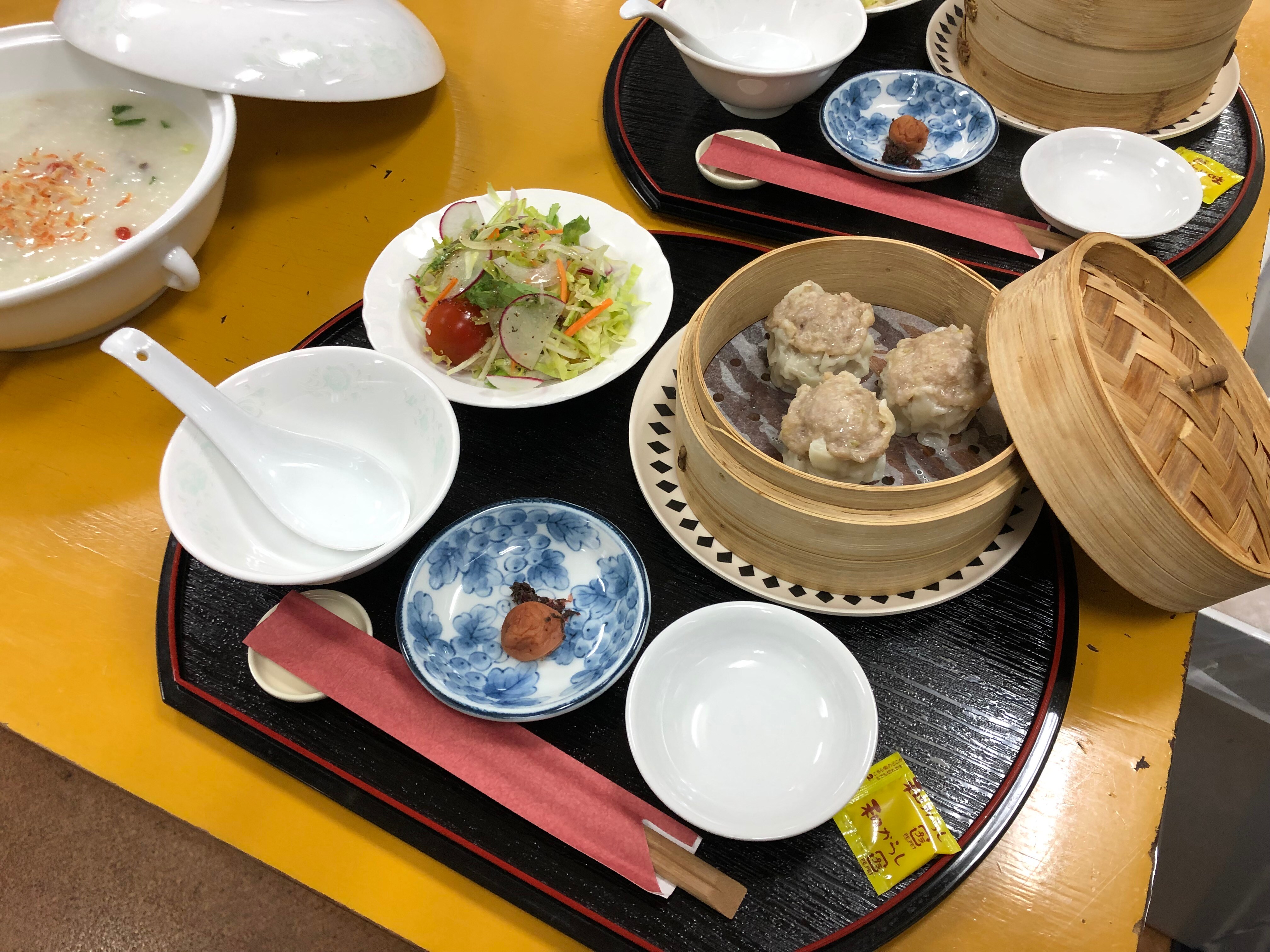 One day's breakfast (Chinese rice porridge and shumai)