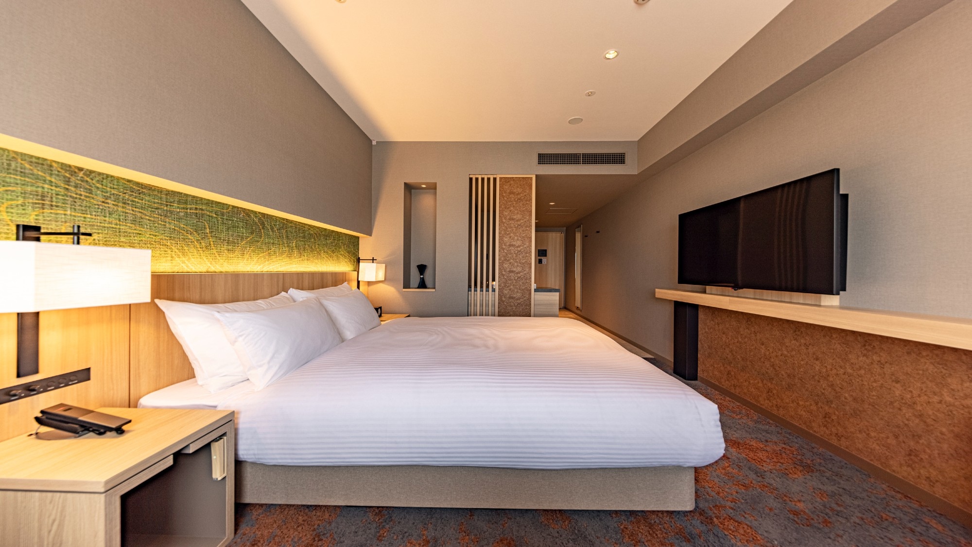 [Moderate Double] The bedboard is made of Japanese paper, which is inspired by the mountains of Aso.