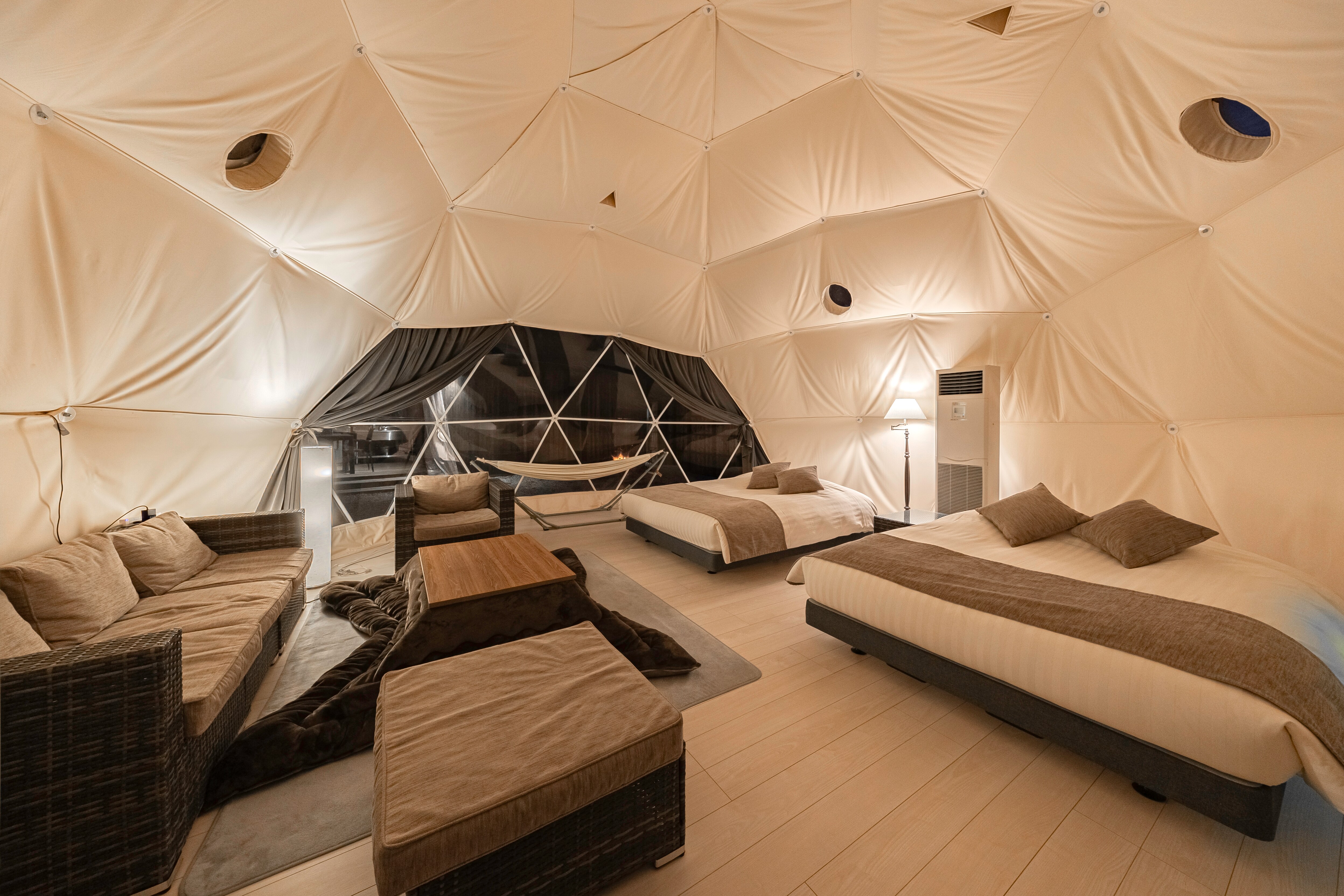 Inside the tent at night