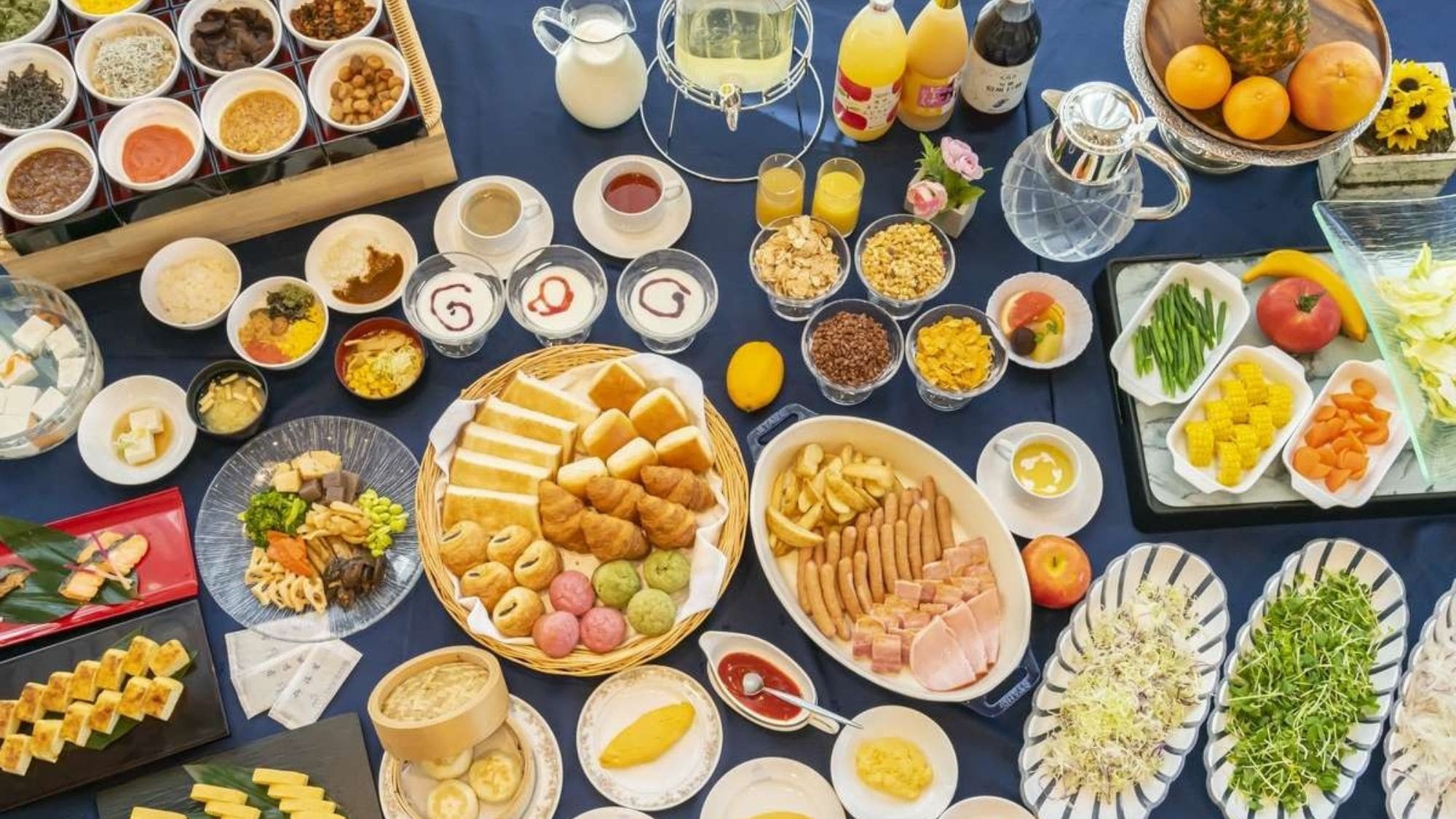 A breakfast buffet with a wide selection of healthy Japanese and Western dishes