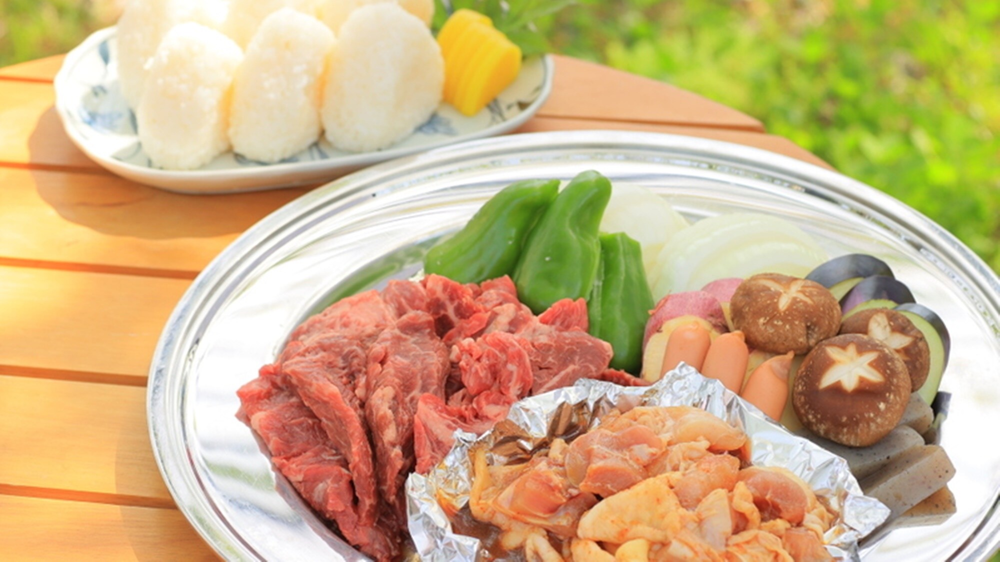 *【바베큐】신선한 쇠고기, 닭고기, 야채, 주먹밥(인원수 분)