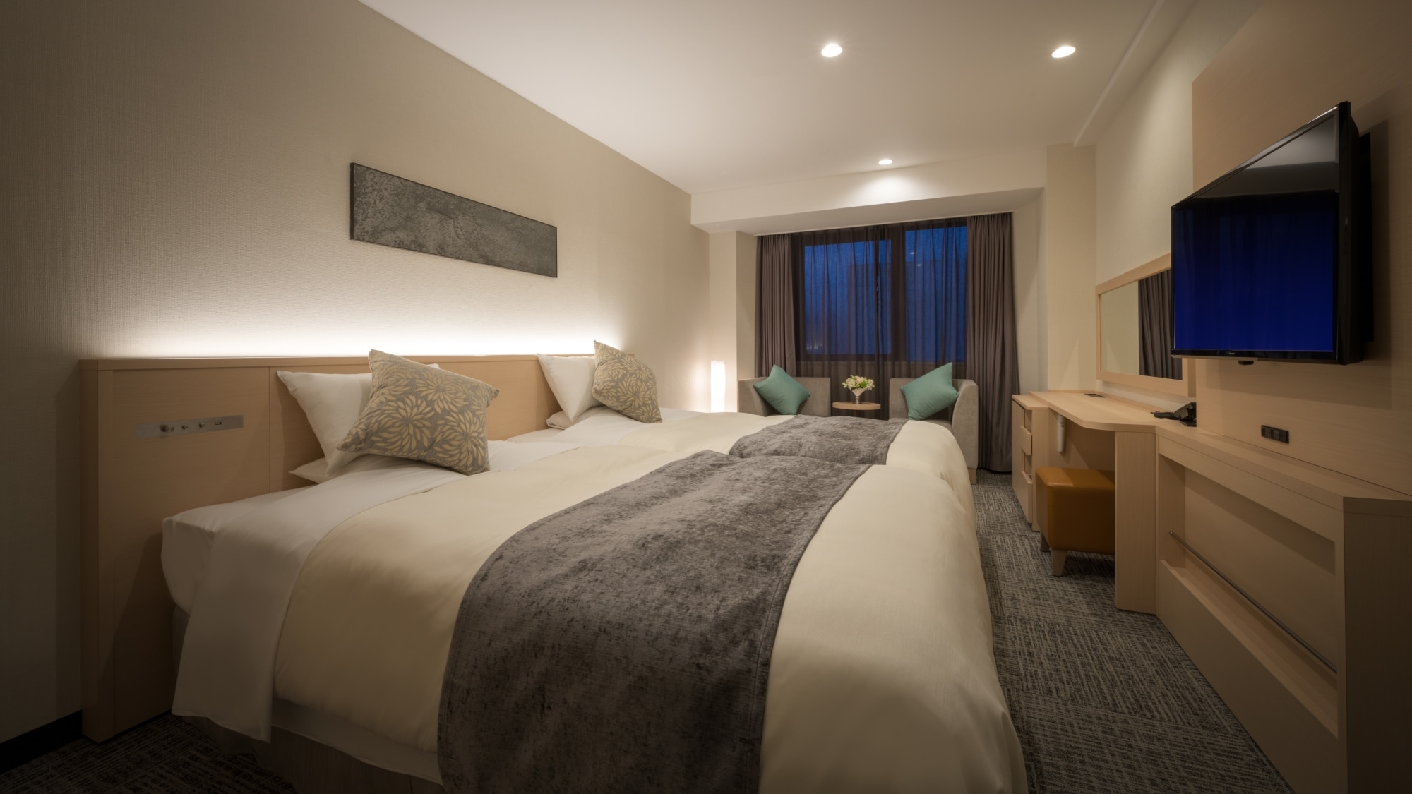 【雙床房】兩張120厘米寬的床，讓您享受舒適的住宿體驗。