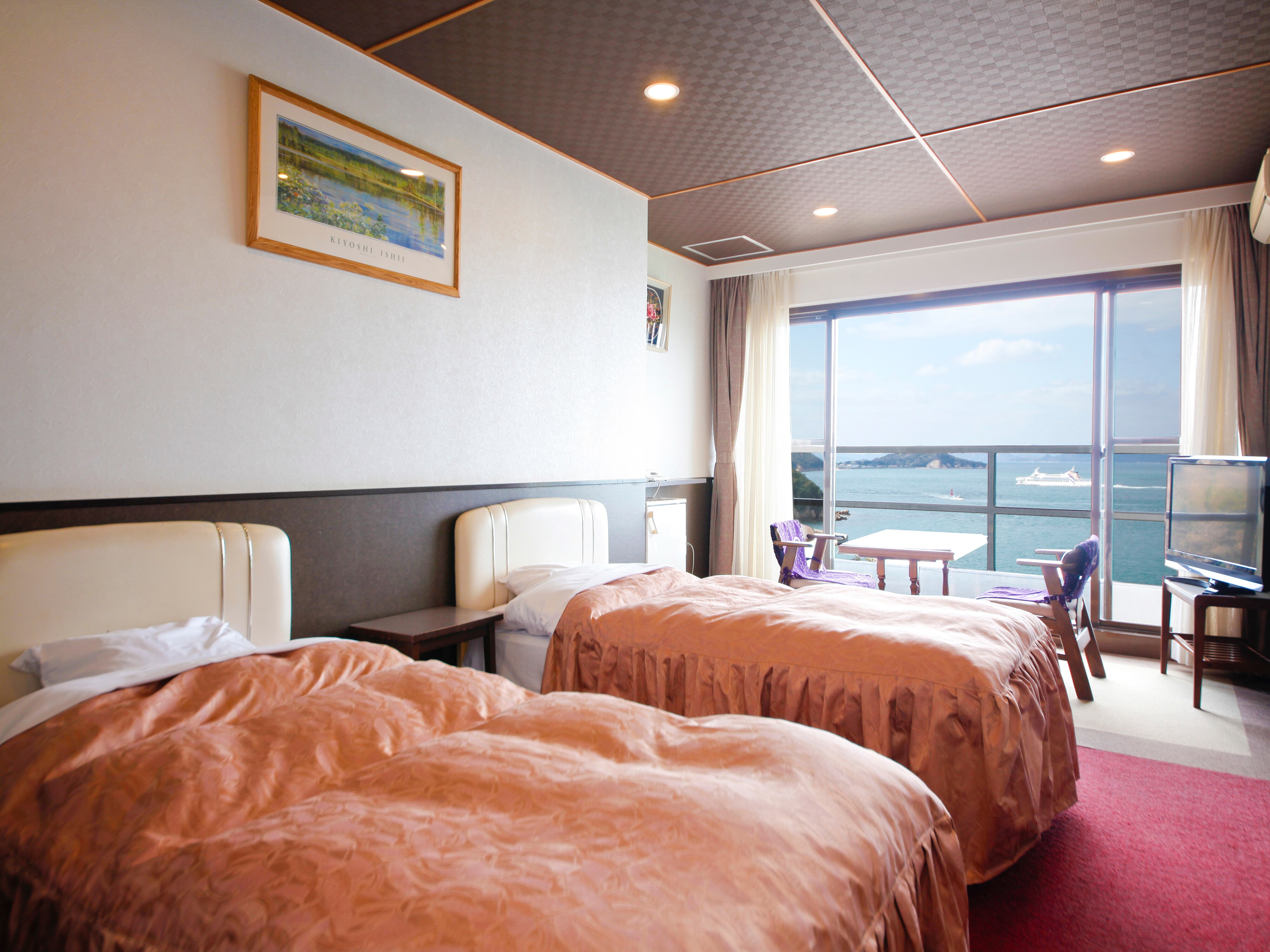 Kamar bergaya barat <tempat tidur twin dengan pemandangan Laut Pedalaman Seto>