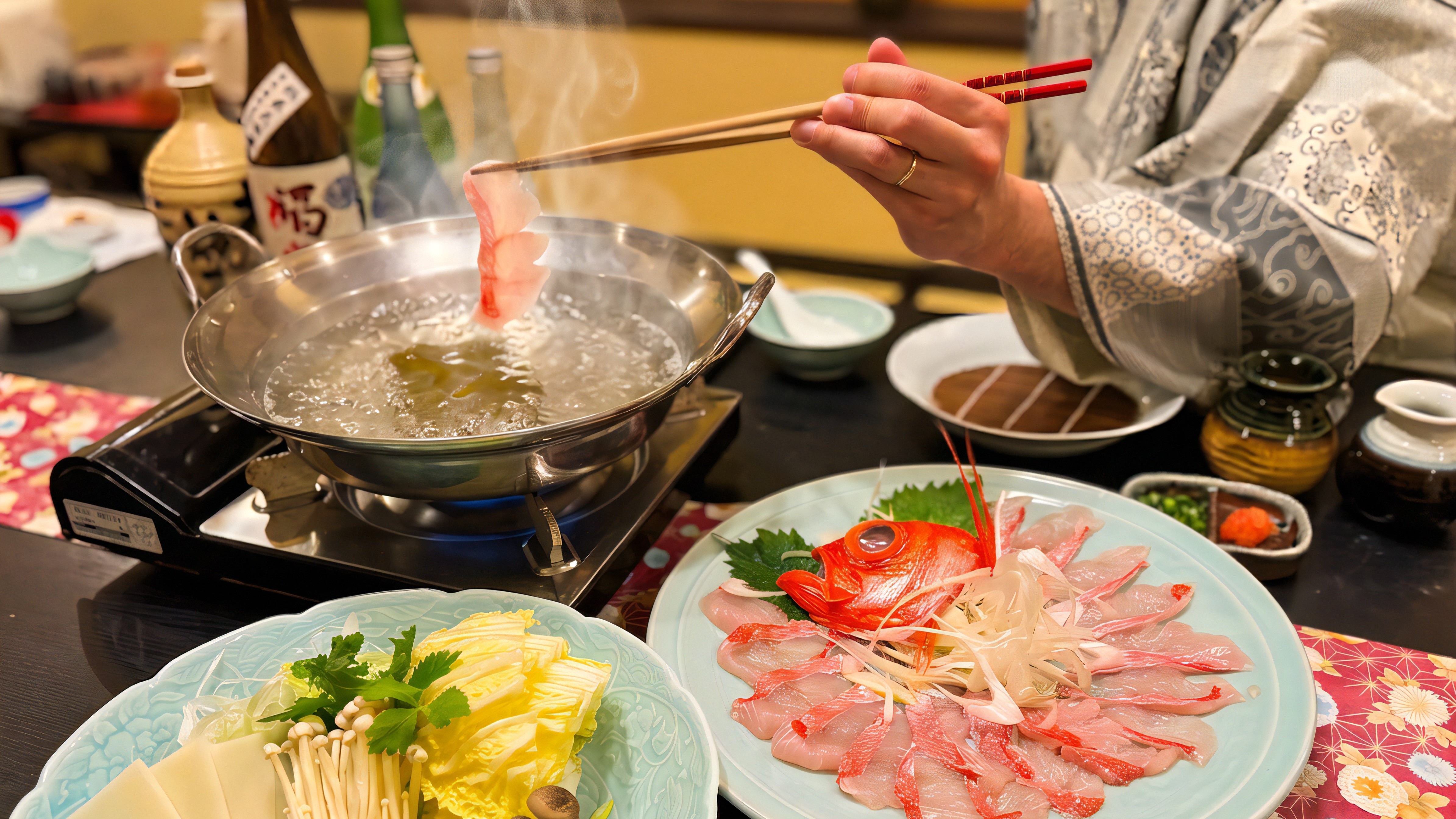 Ví dụ về món shabu-shabu cá hồng.