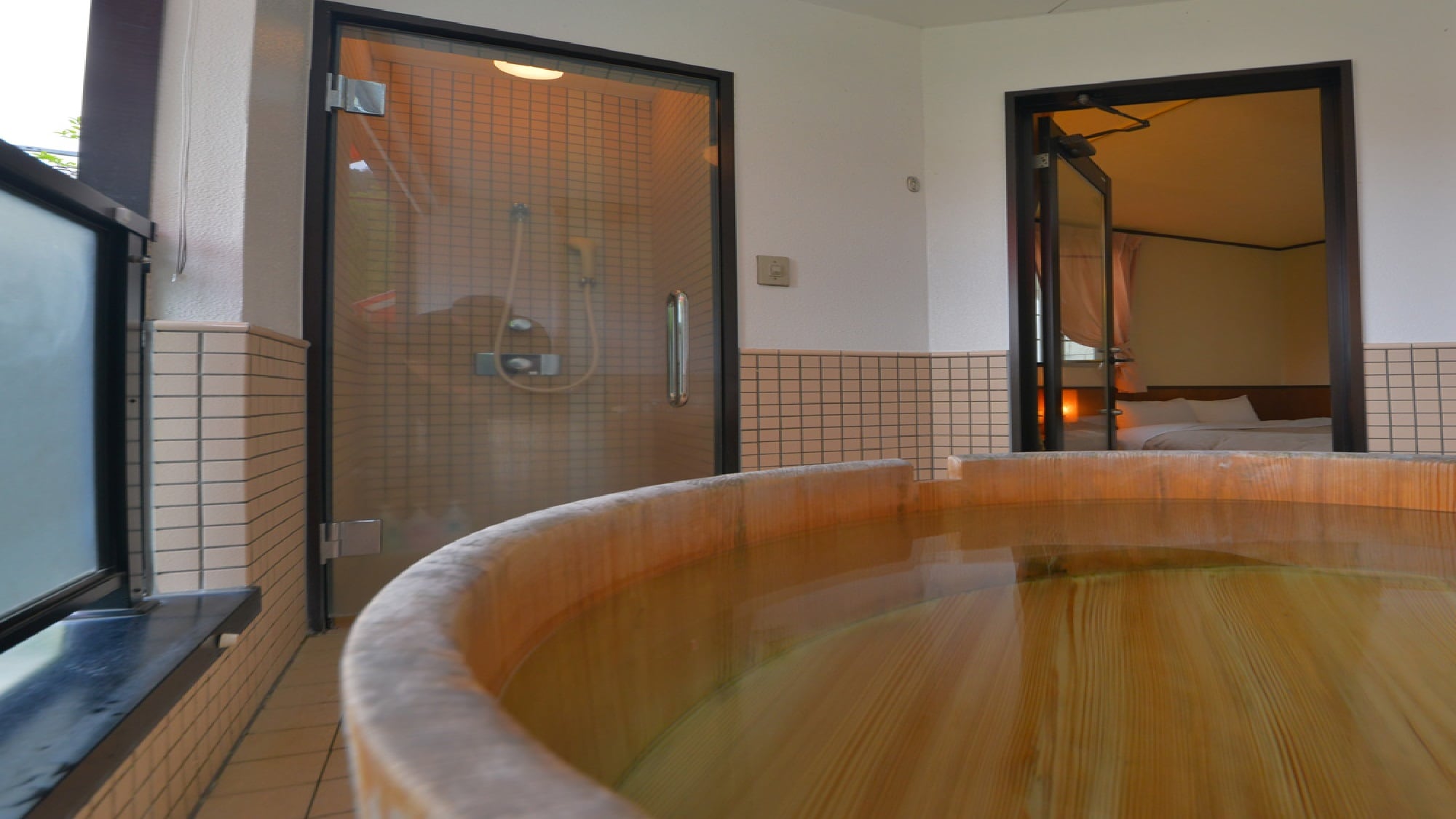An example of a guest room with a terrace open-air bath