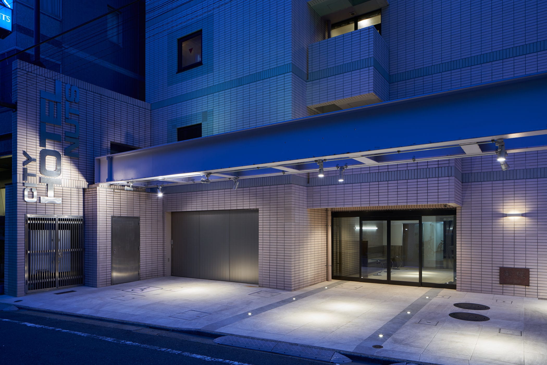Hotel exterior in the evening