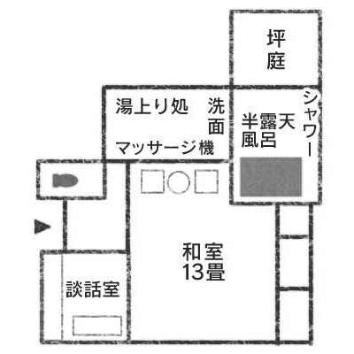 [Nanakamado] Floor plan of guest room with semi-open-air bath