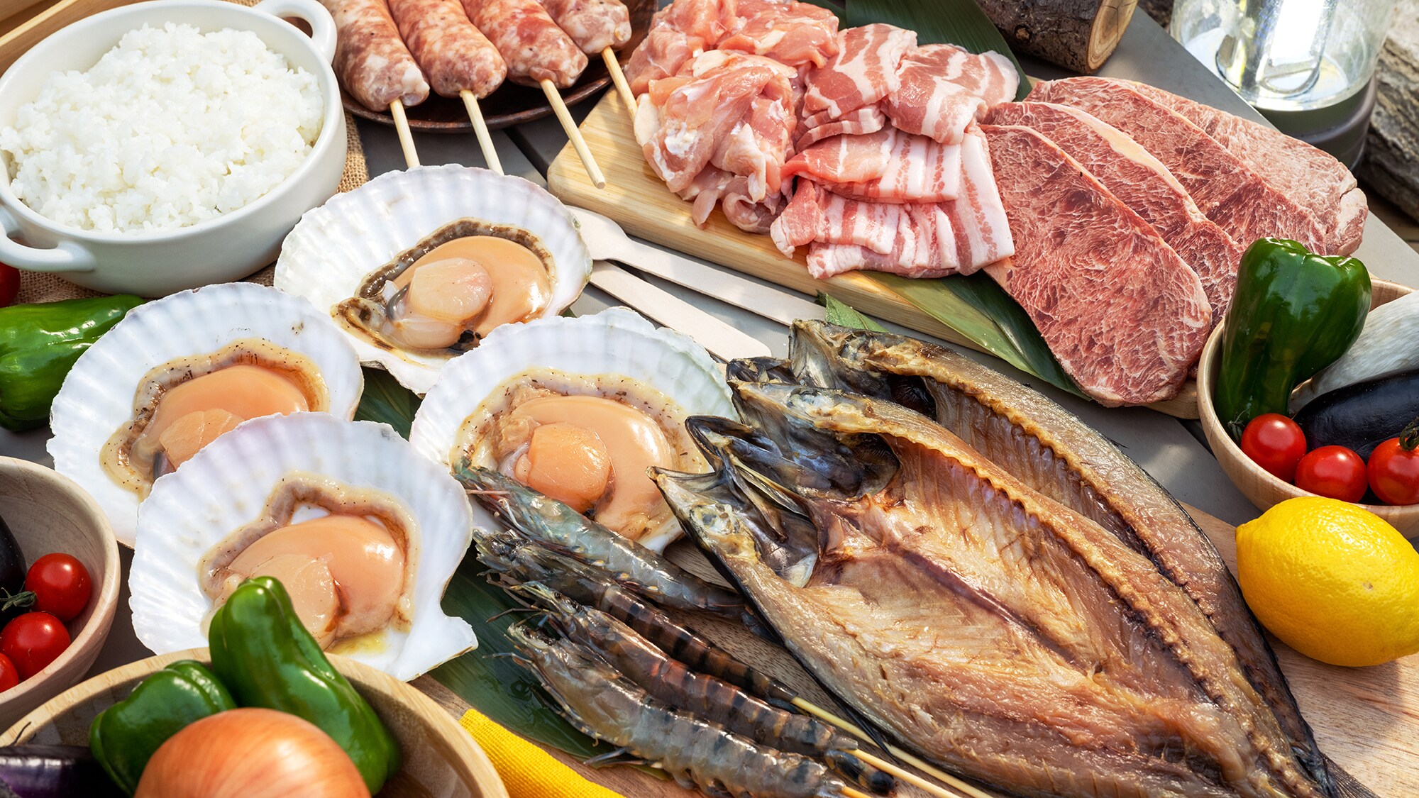 [Dinner: Standard BBQ] Meat and seafood BBQ "unique to Higashimatsushima"♪