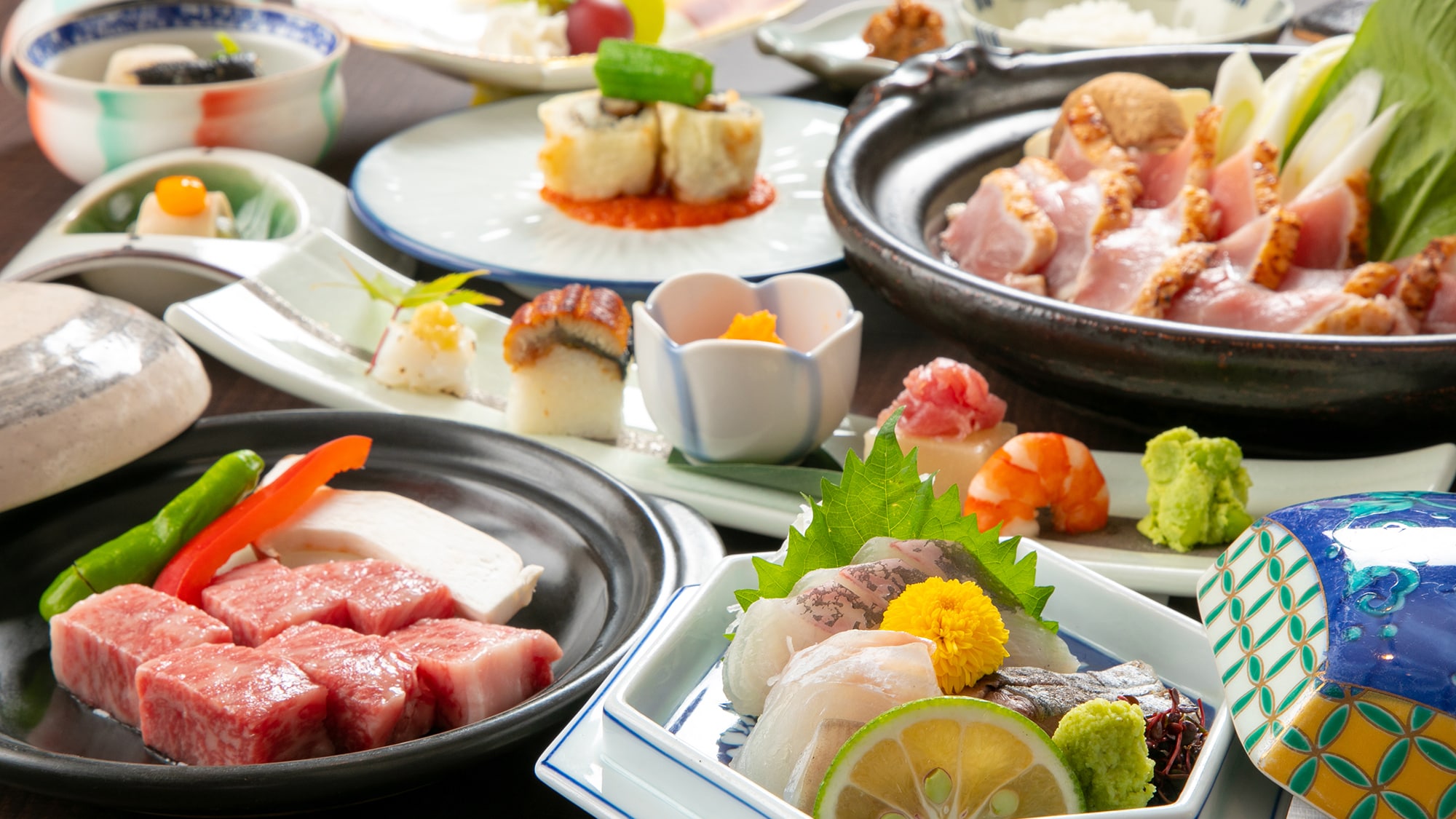 Seasonal kaiseki meals with plenty of seasonal ingredients