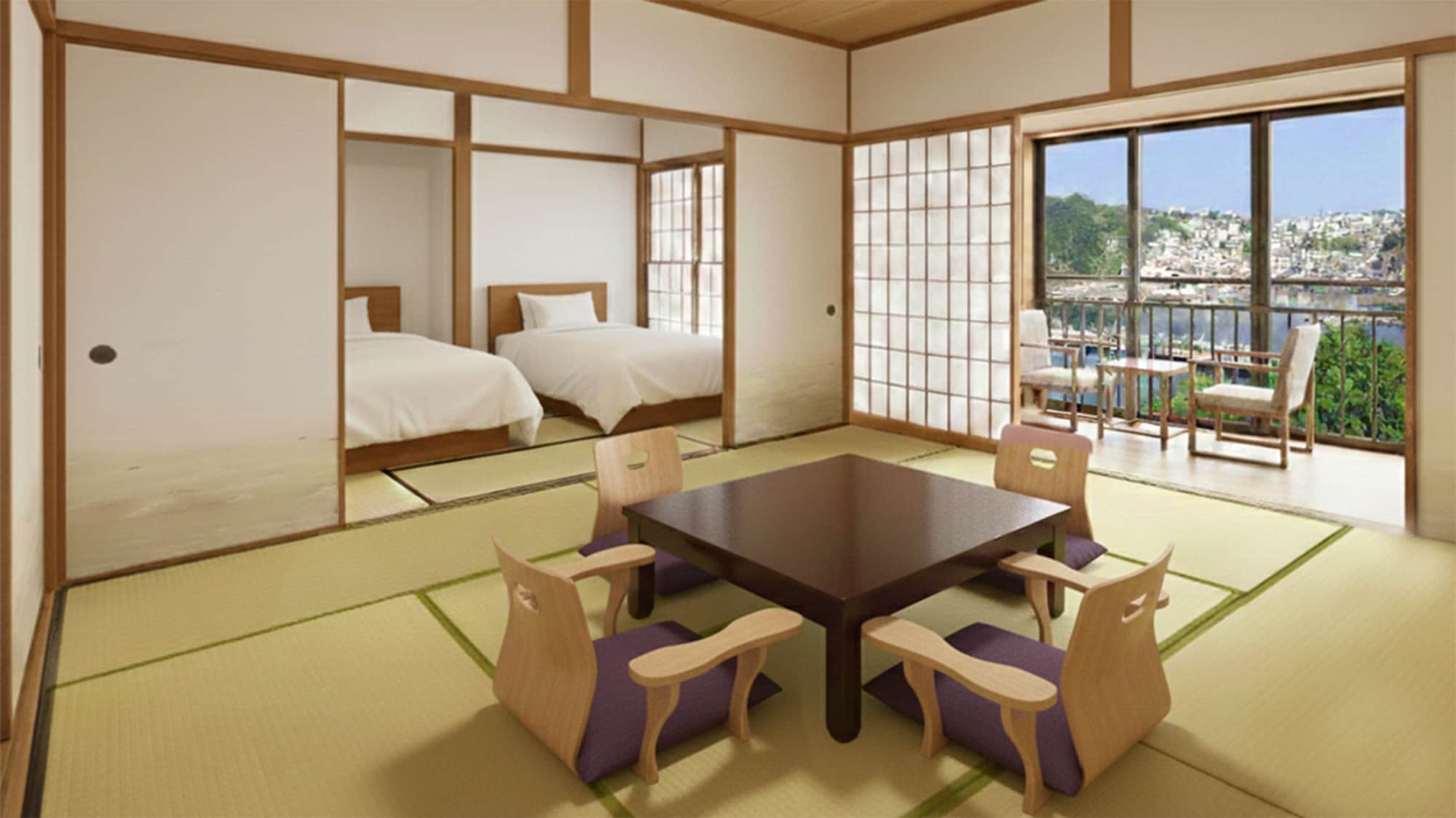 [Wa Takumi: Traditional Beauty] 8-tatami Japanese-style room + Japanese bedroom. Enjoy a higher level of comfort with traditional Japanese furnishings in traditional architecture.