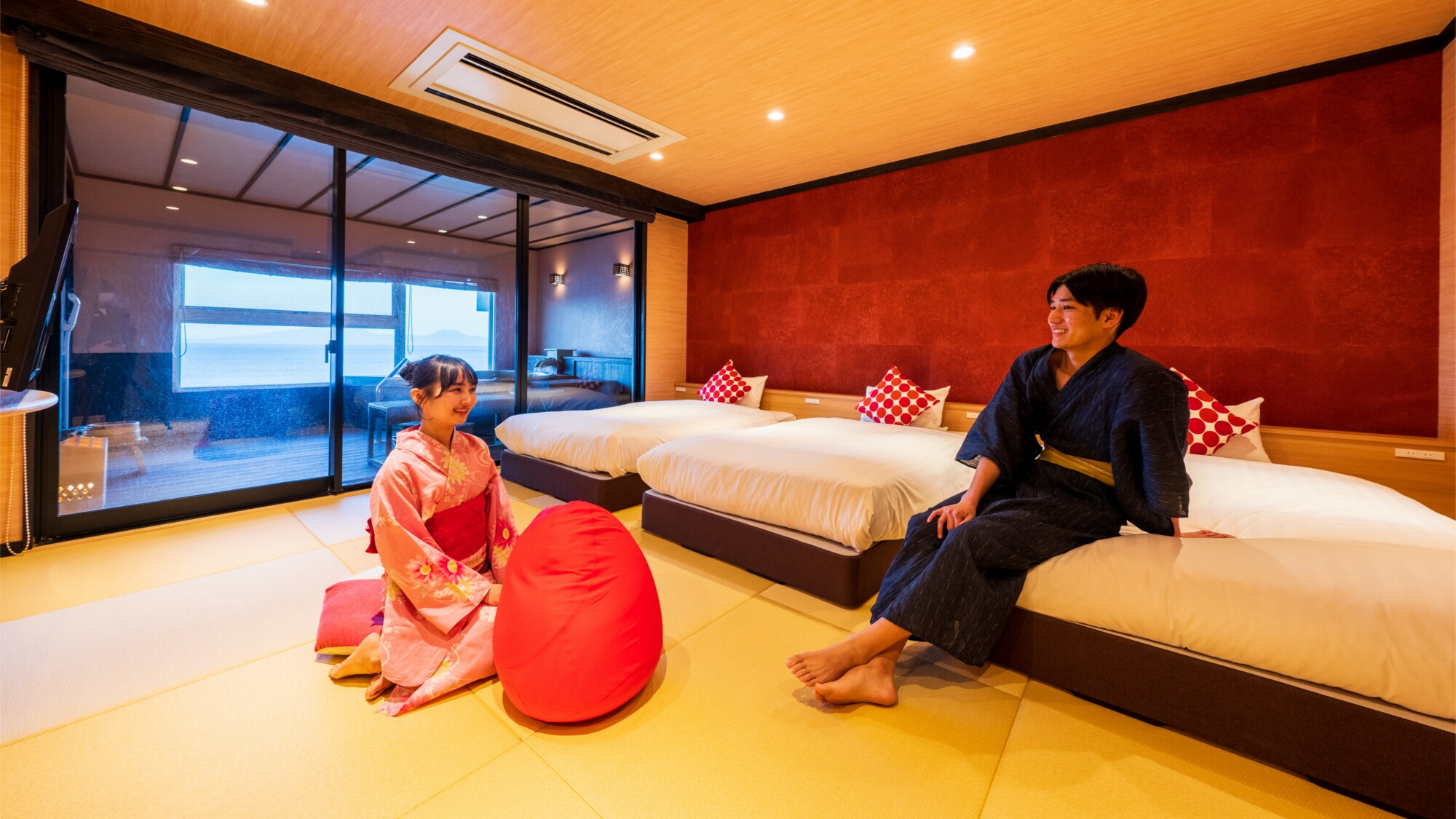[Kamar bergaya Jepang-Barat dengan bathtub semi-terbuka, triple] Kamar tamu yang luas dan mewah dengan "penyembuhan dan kedamaian". Dimungkinkan untuk tinggal dengan banyak orang!