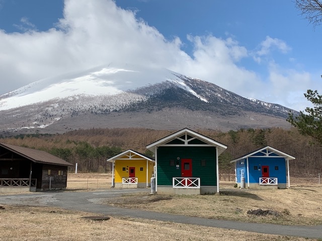 Cottage and snow-capped Mt. Iwate