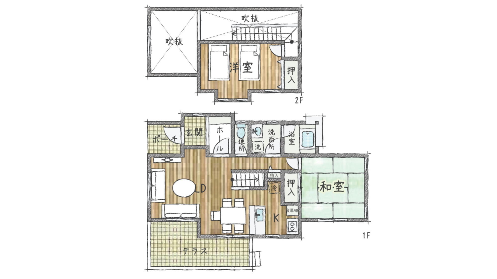 [Hot spring rental villa] O type (dog run 63m2) KO Floor plan