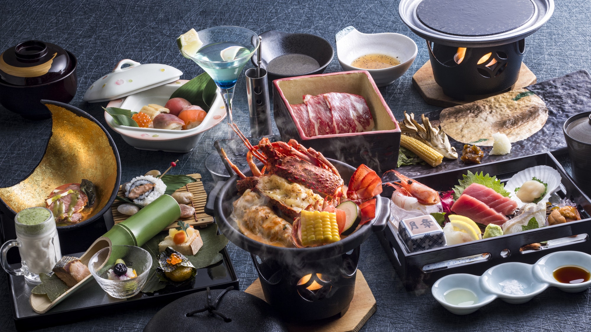 【2025夏-金月】使用整只大龙虾和优质海鲜，结合传统日式和西式烹饪方法的多道菜