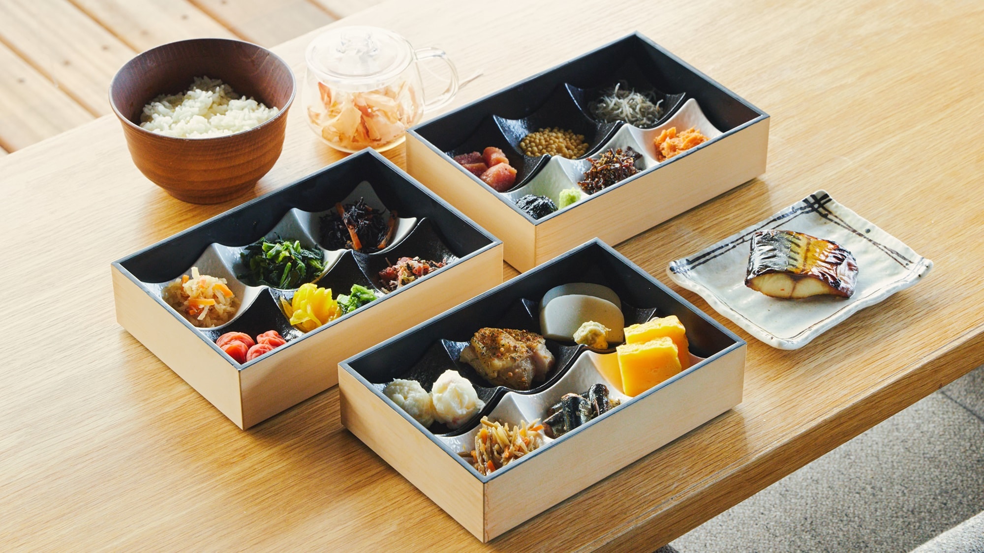 [Breakfast] A Japanese breakfast specially prepared by our head chef, focusing on locally sourced ingredients (example)
