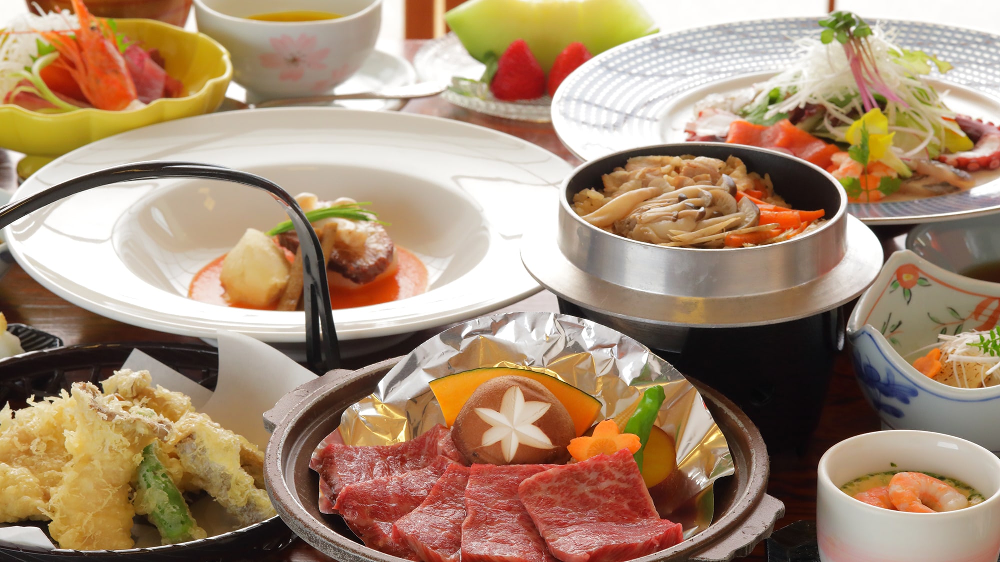 Suruga kaiseki meal [Mountain delicacies roll] An example of seasonal dishes