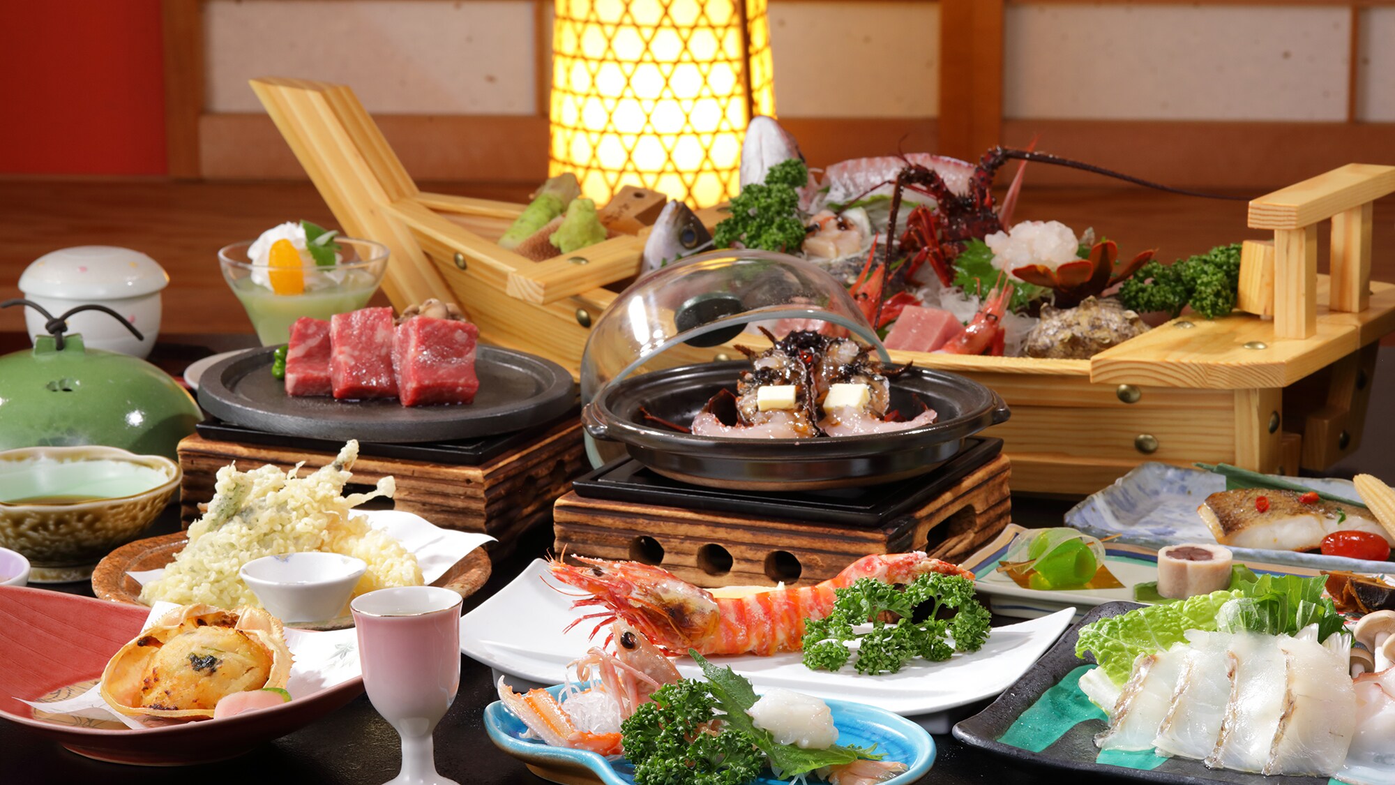 Enjoy a table full of seafood dishes