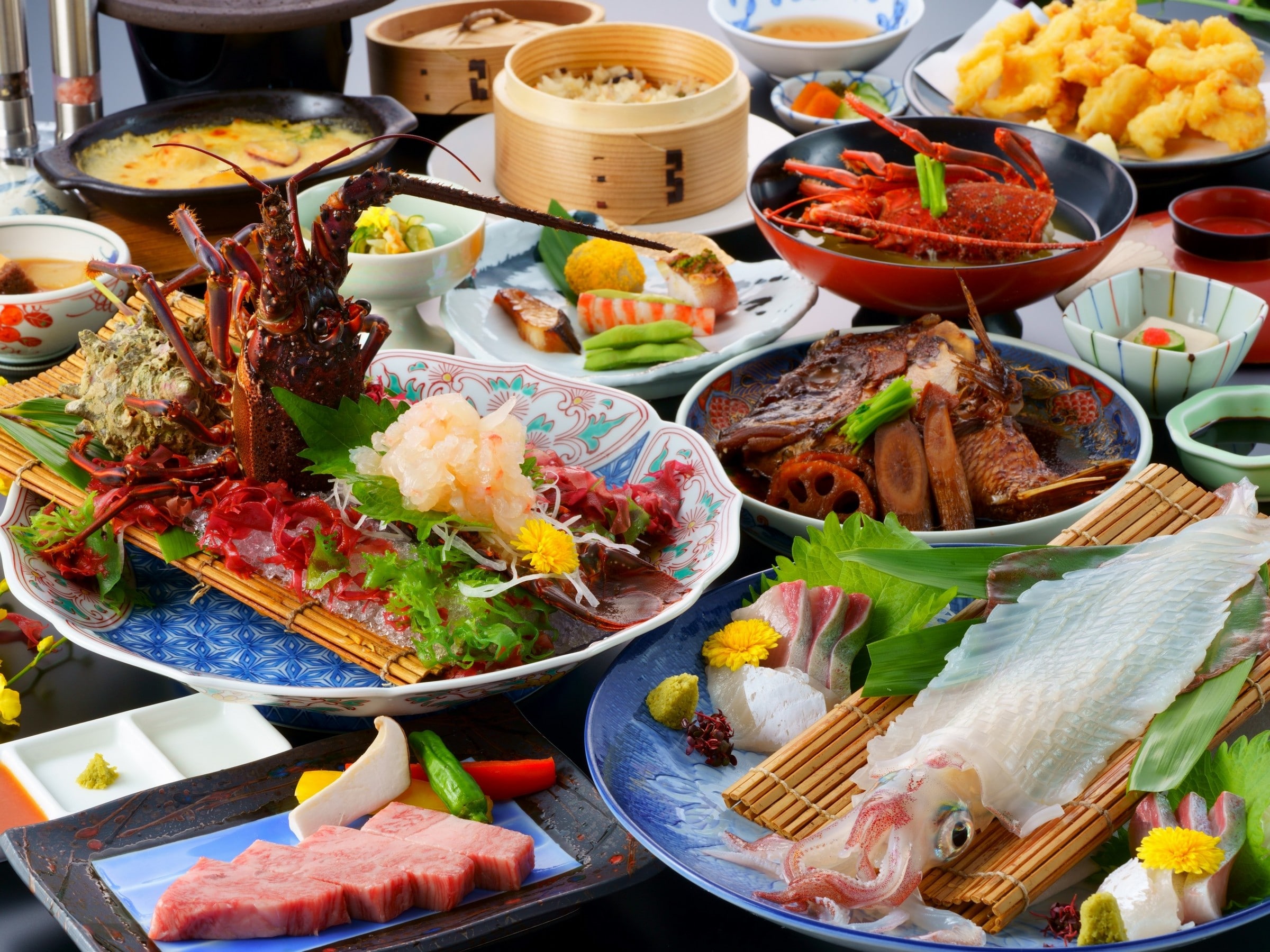 Squid, spiny lobster and Saga beef