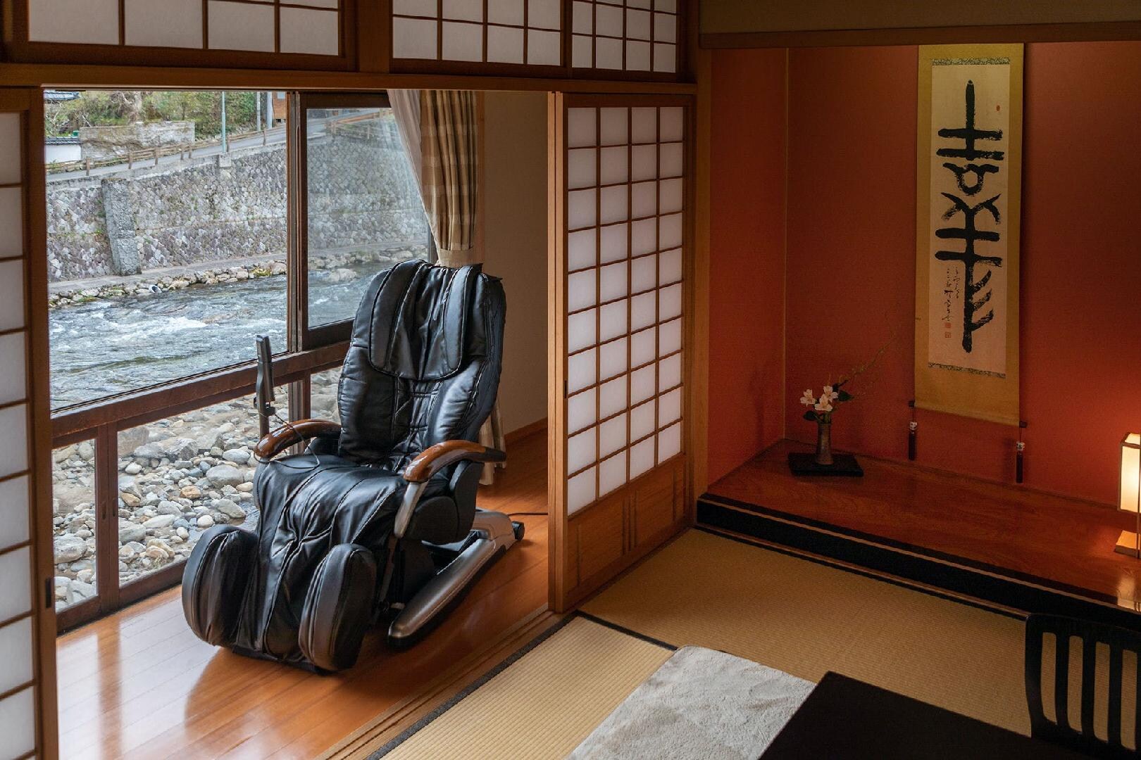 Massage chair along the mountain stream