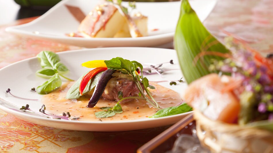 A variety of dishes that emphasize ingredients and color