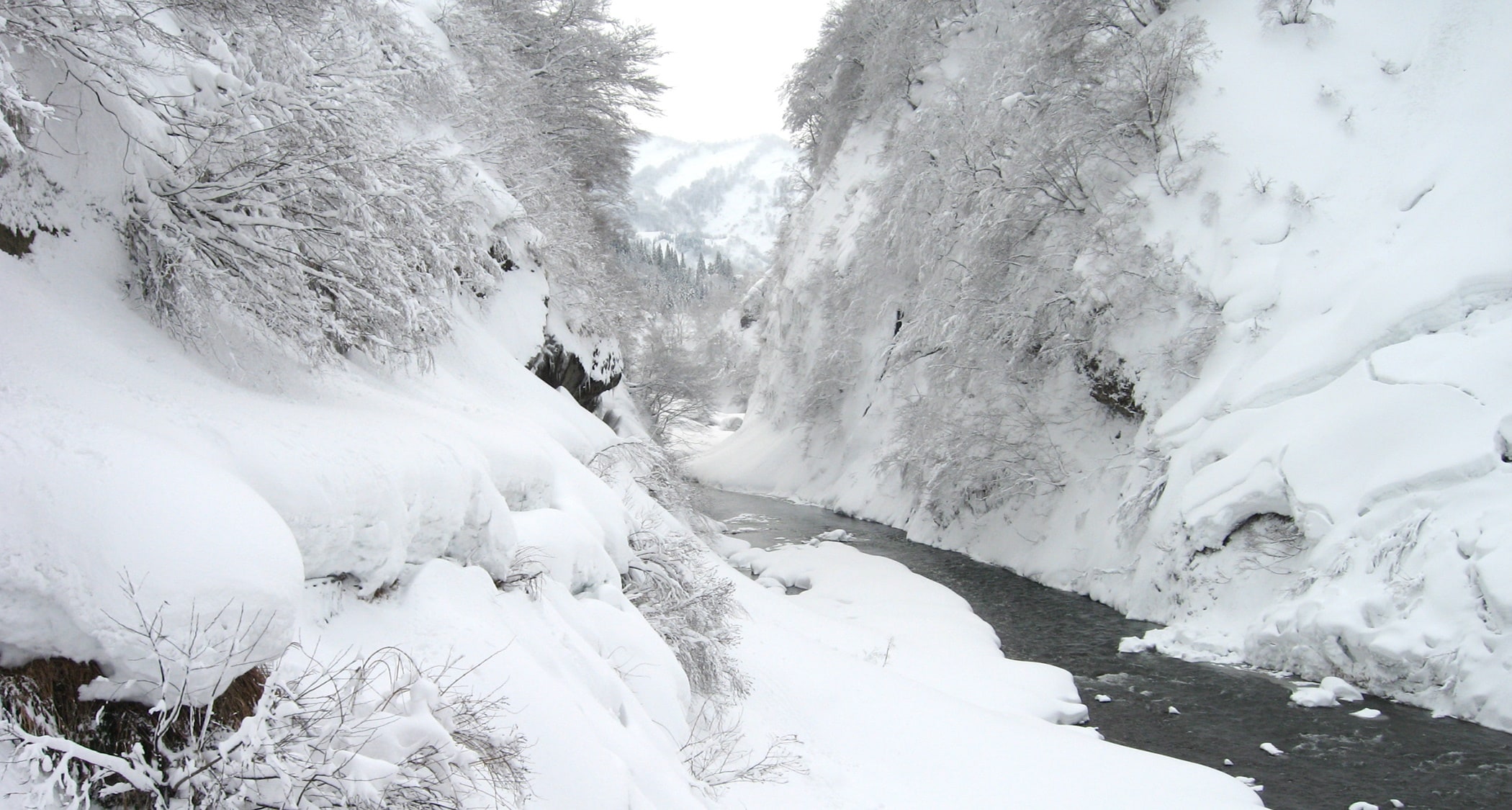 *Kiyotsukyo Gorge (Winter)*Kiyotsukyo Gorge (Winter) Kiyotsukyo Gorge, one of Japan's three most famous gorges, is transformed into a beautiful world of silvery white.
