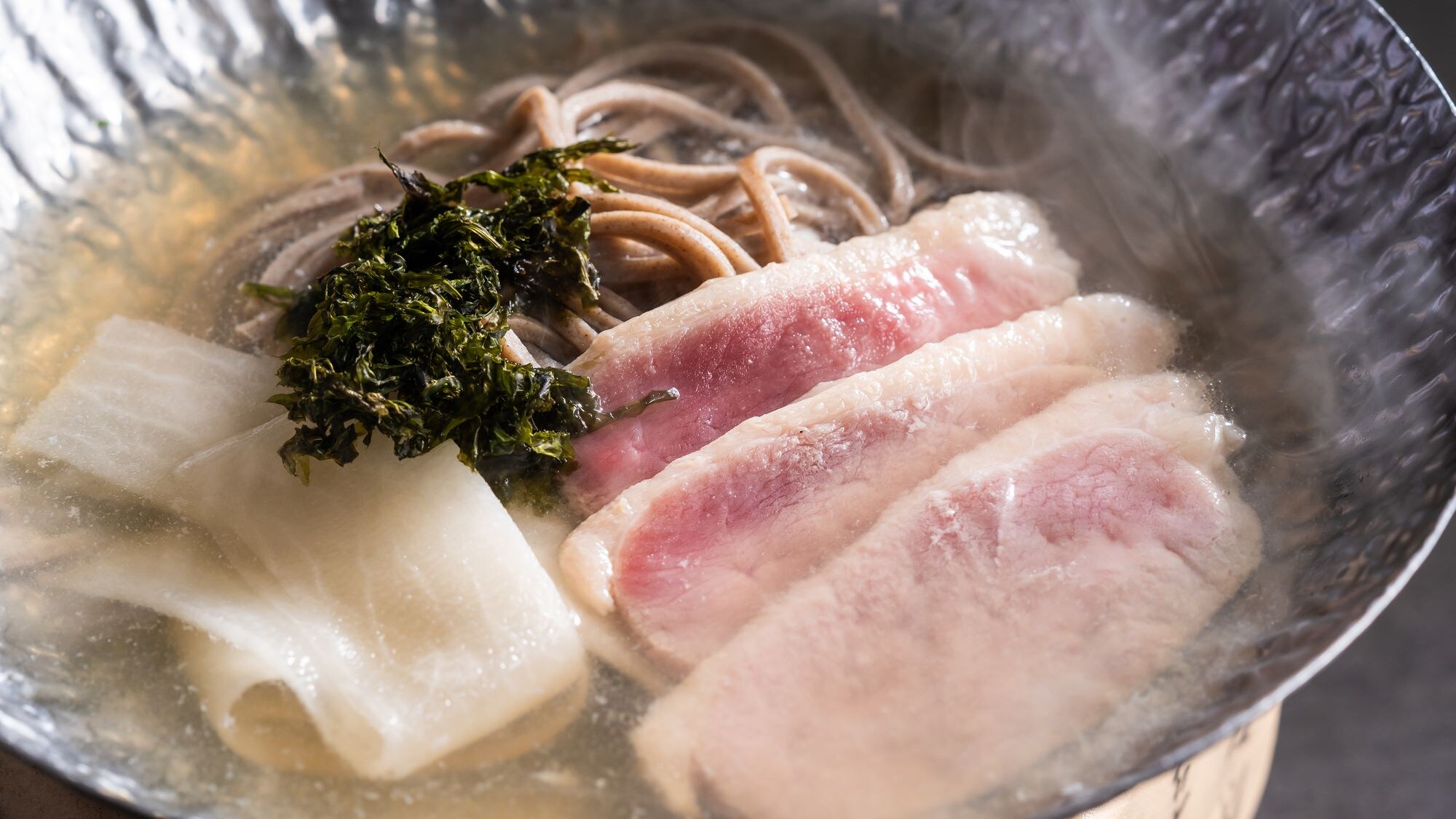 [Land's Blessings Kaiseki] ฤดูหนาว (ธันวาคม 2568 - กุมภาพันธ์ 2569) หม้อไฟเป็ดตุ๋นพร้อมสาหร่ายอาริอาเกะและโซบะเซทากะ