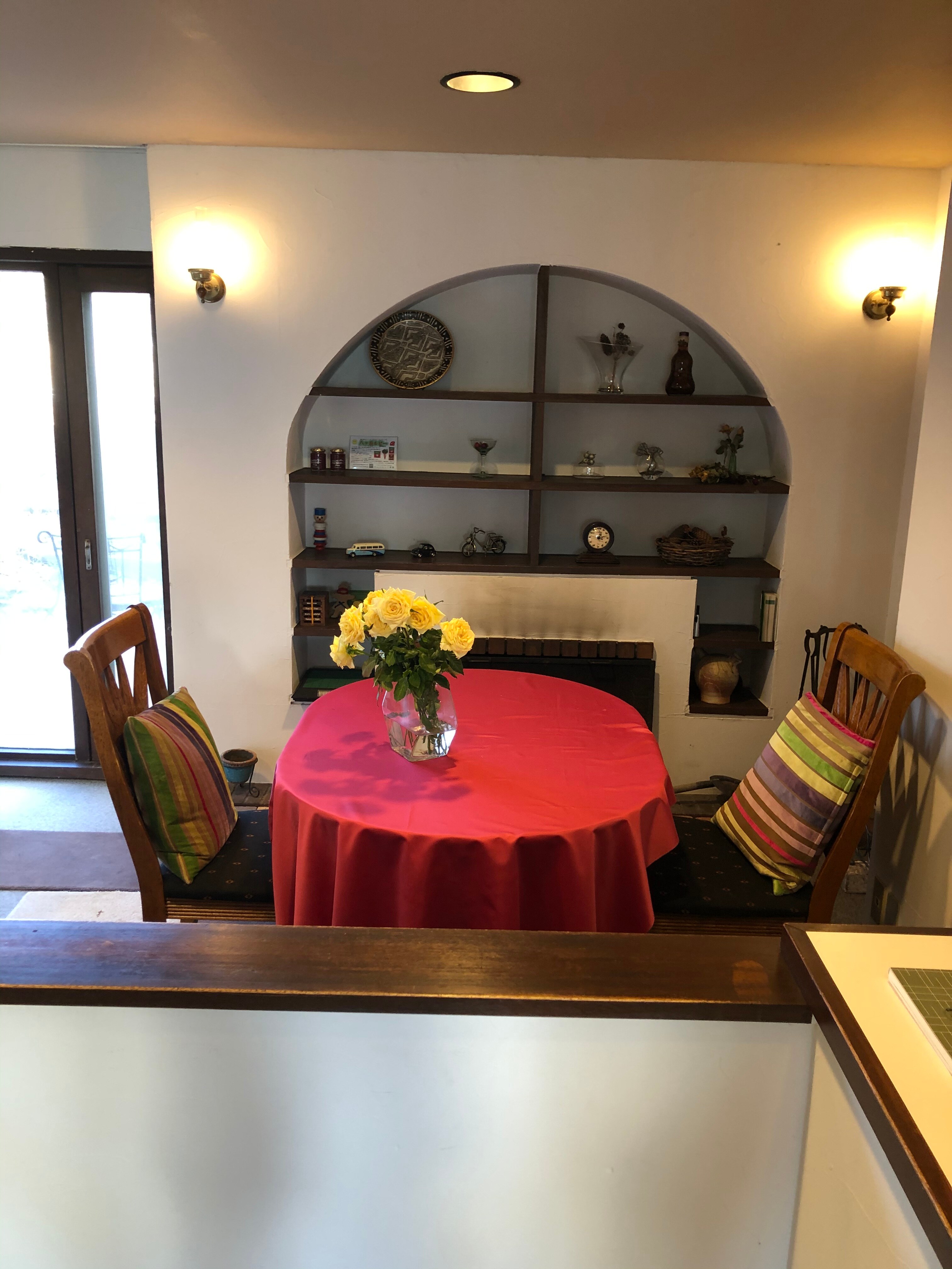 Fireplace and roses