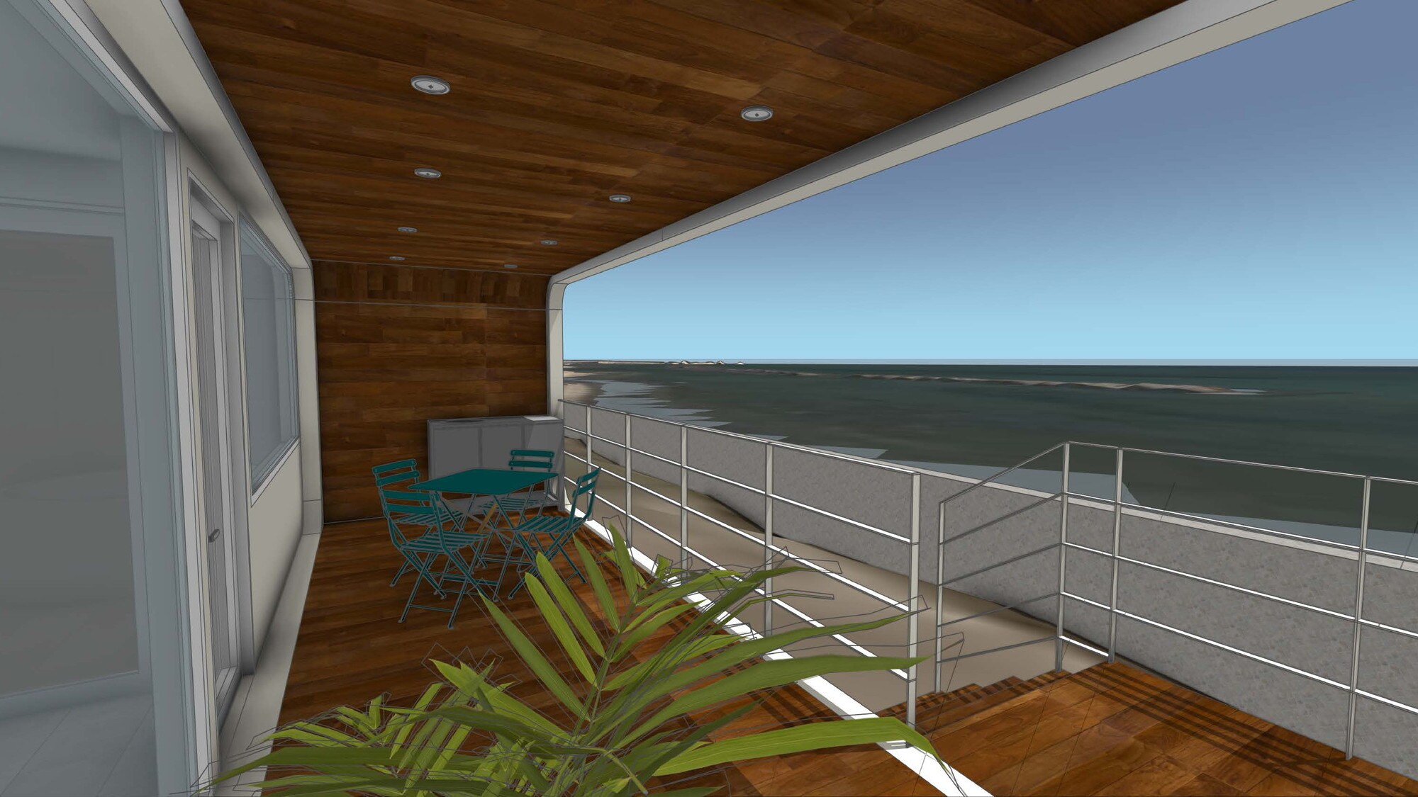 Ocean view | Trailer N05 with semi-open-air bath / Simmons single x 4 *Perspective image