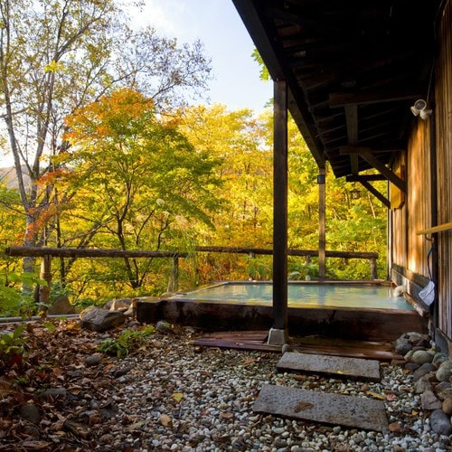 Garden open-air bath in the autumn leaves