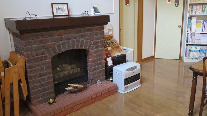 There is a fireplace in the lobby