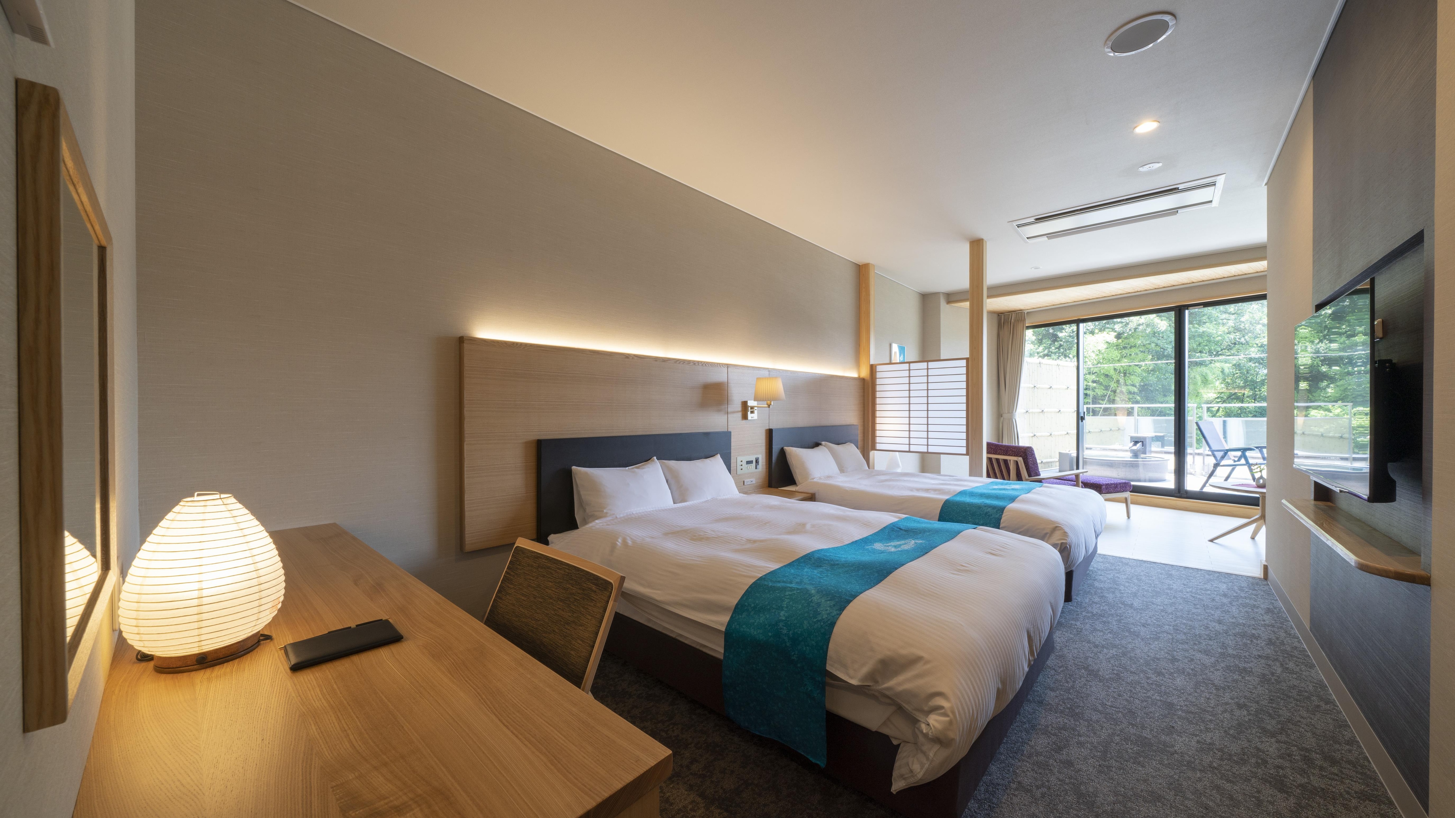 A room with an open-air bath