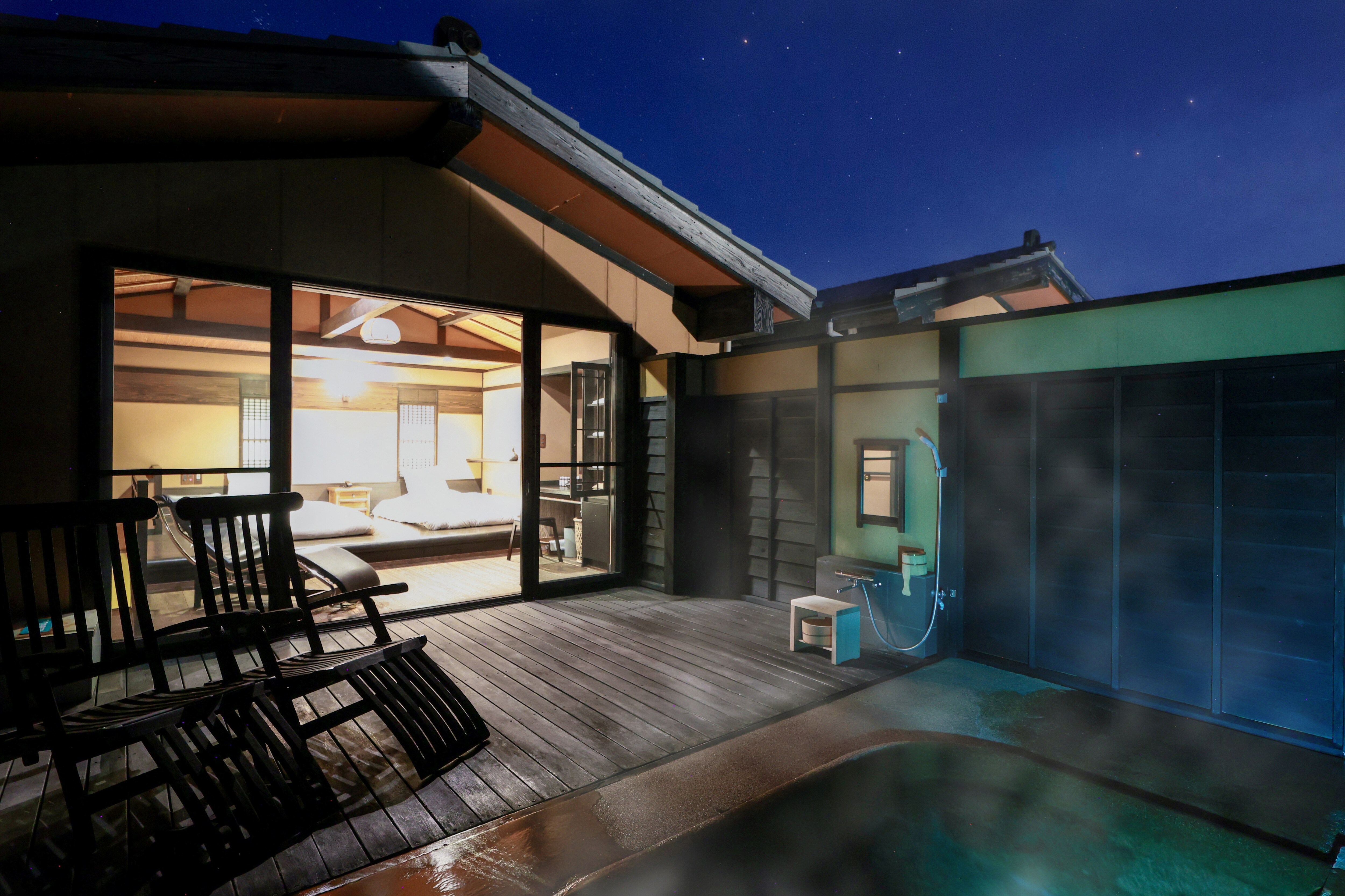 Flowers, outdoor bath, bedroom, night view, steam, 貉ｯ豌回≠繧・058