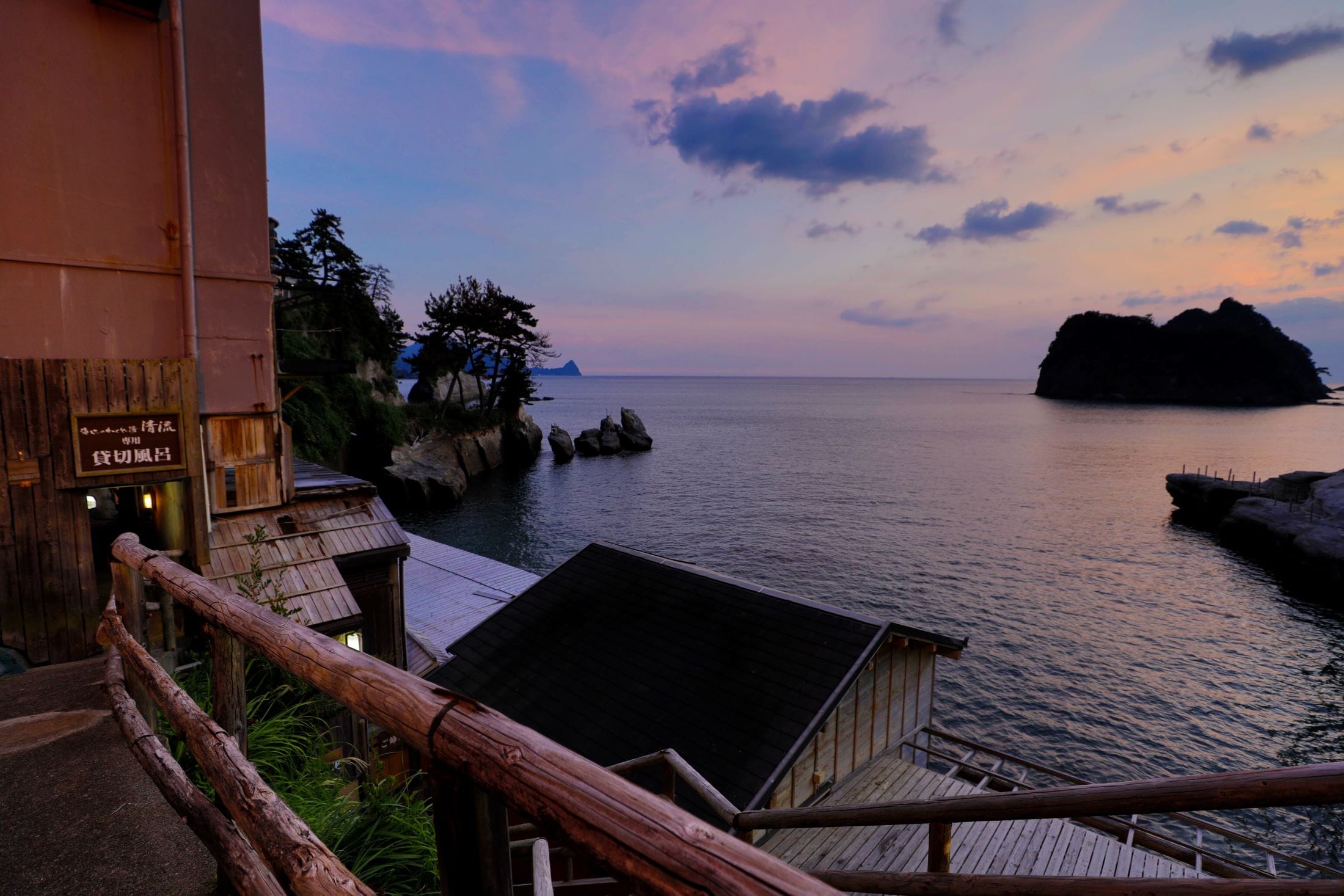 The stairs leading to the open-air bath on the beach are also a great spot to enjoy the view.