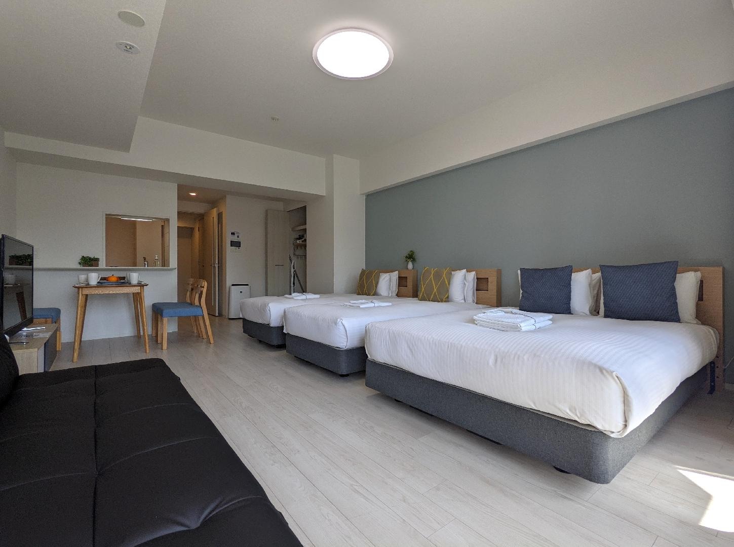 1 double bed, 2 single beds, 1 sofa bed/43~46 square meters