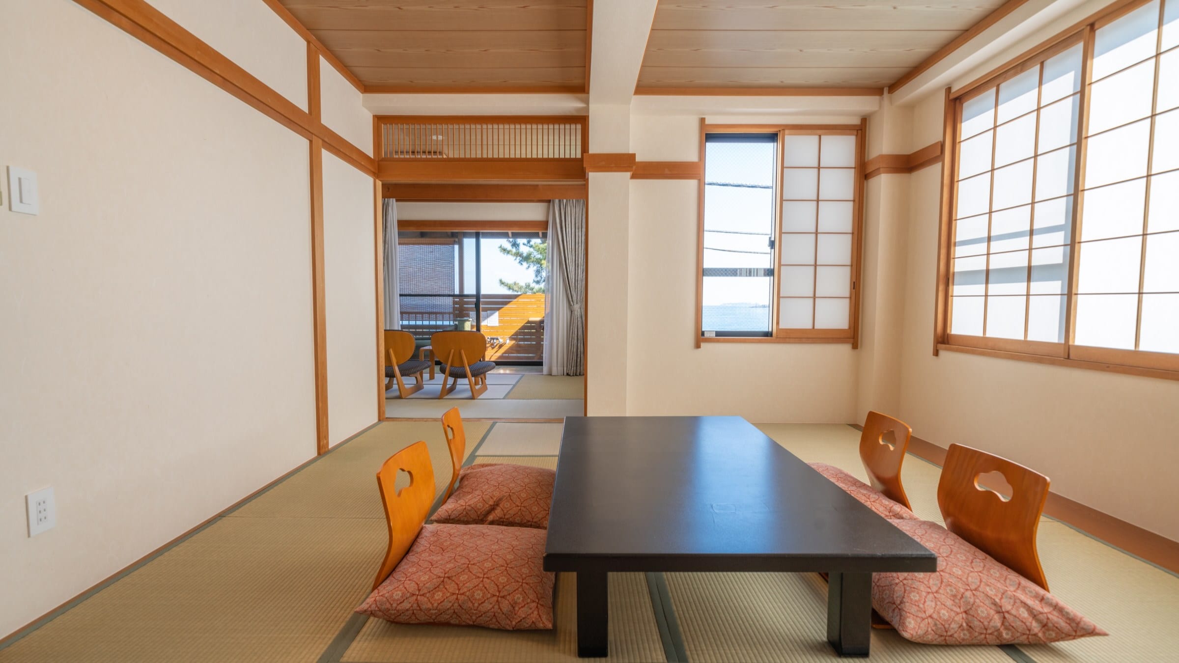 Japanese-style room with open-air bath in the main building (10 tatami mats + 6 tatami mats)