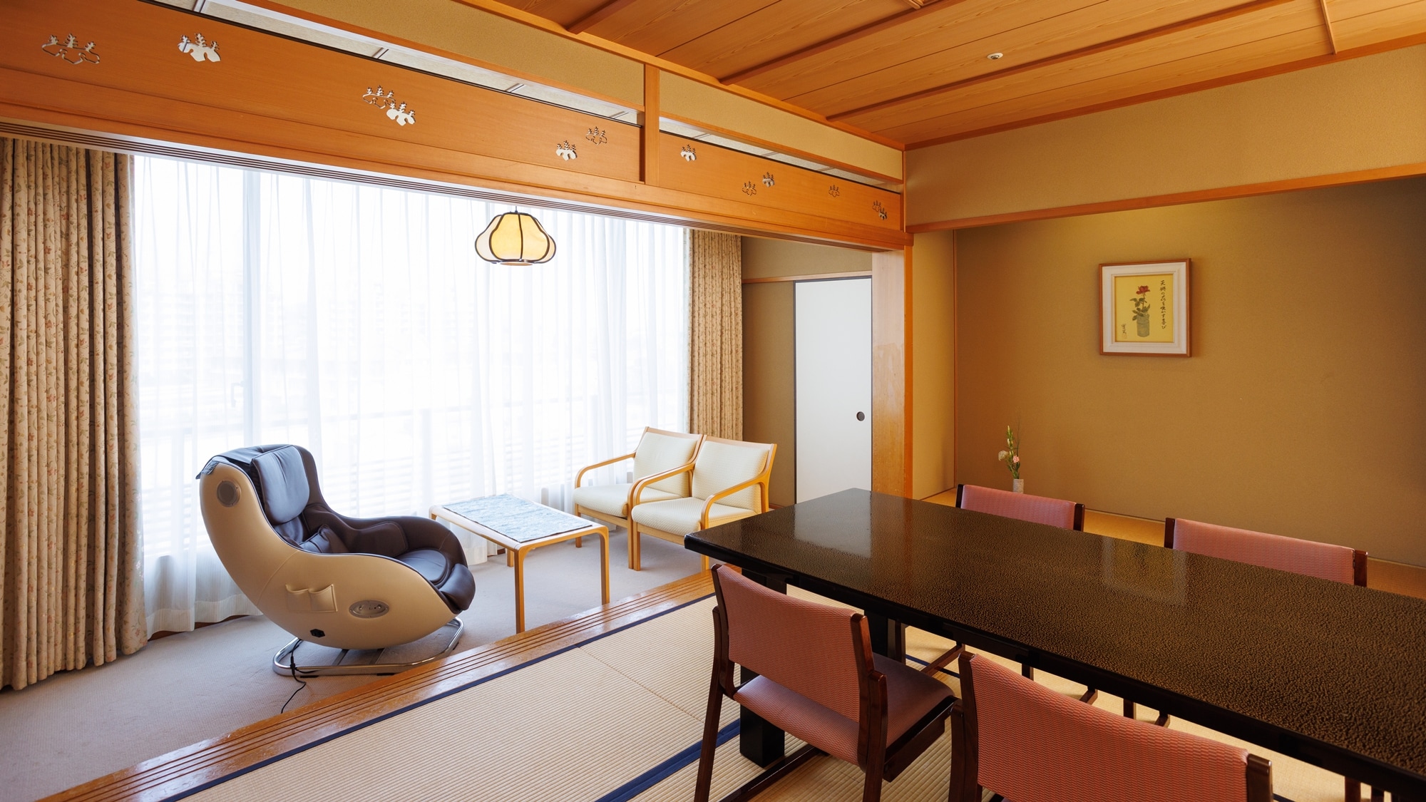 [Japanese-Western room] (Japanese-style room + twin) 64 square meters / River side / Perfect for a three-generation group trip