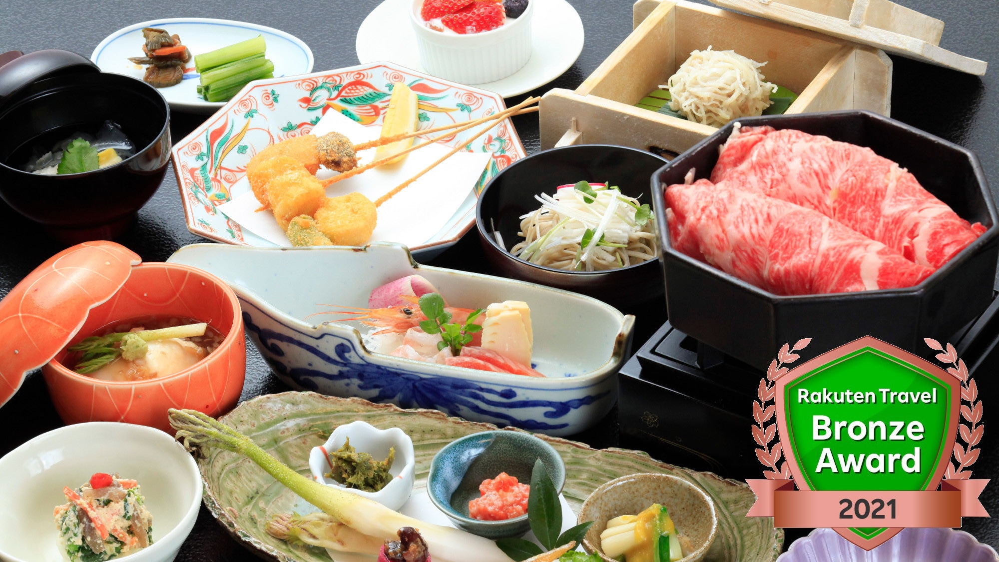 Mountains and rivers in northern Shinshu, local kaiseki cuisine that sticks to seasonal ingredients (example)
