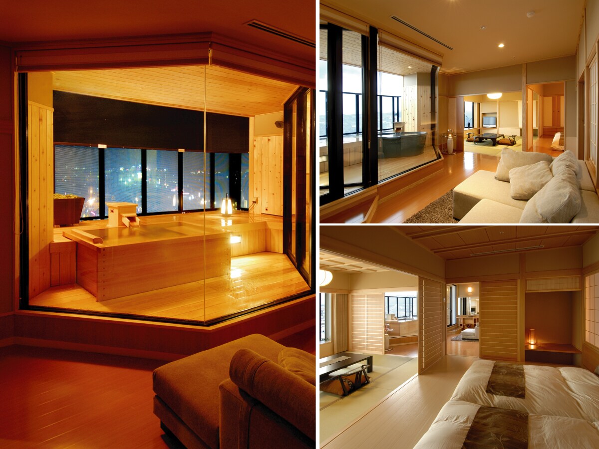 [Non-smoking] <Seasonal Hana> Japanese-Western style room with open-air hot spring bath Premium suite Japanese-style room 10 tatami mats + twin beds + living room + warm