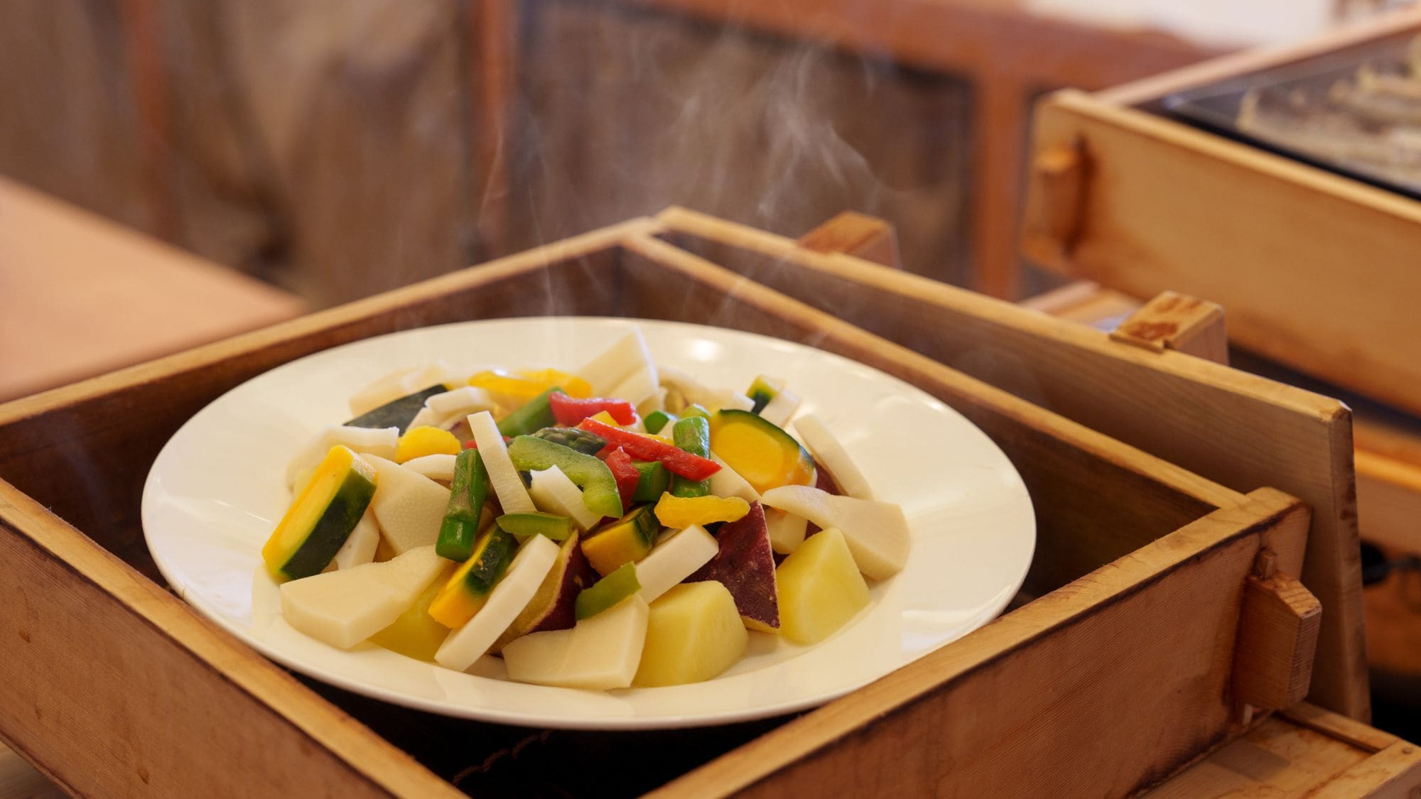 ◆Sarapan｜Sayuran kukus dari pemandian air panas Nijo Izumi