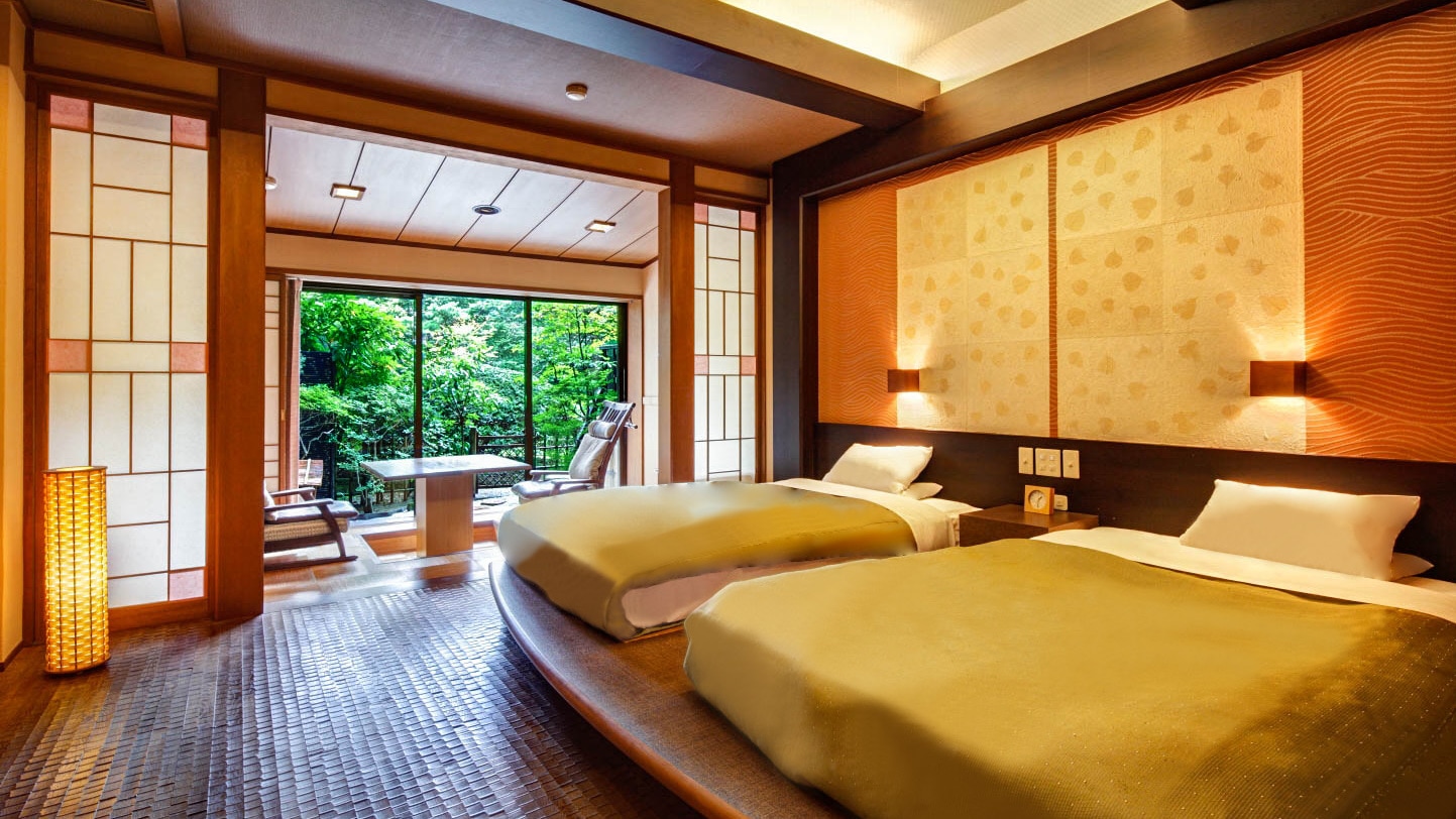  [Western-style garden Japanese modern guest room with open-air bath] Bed type
