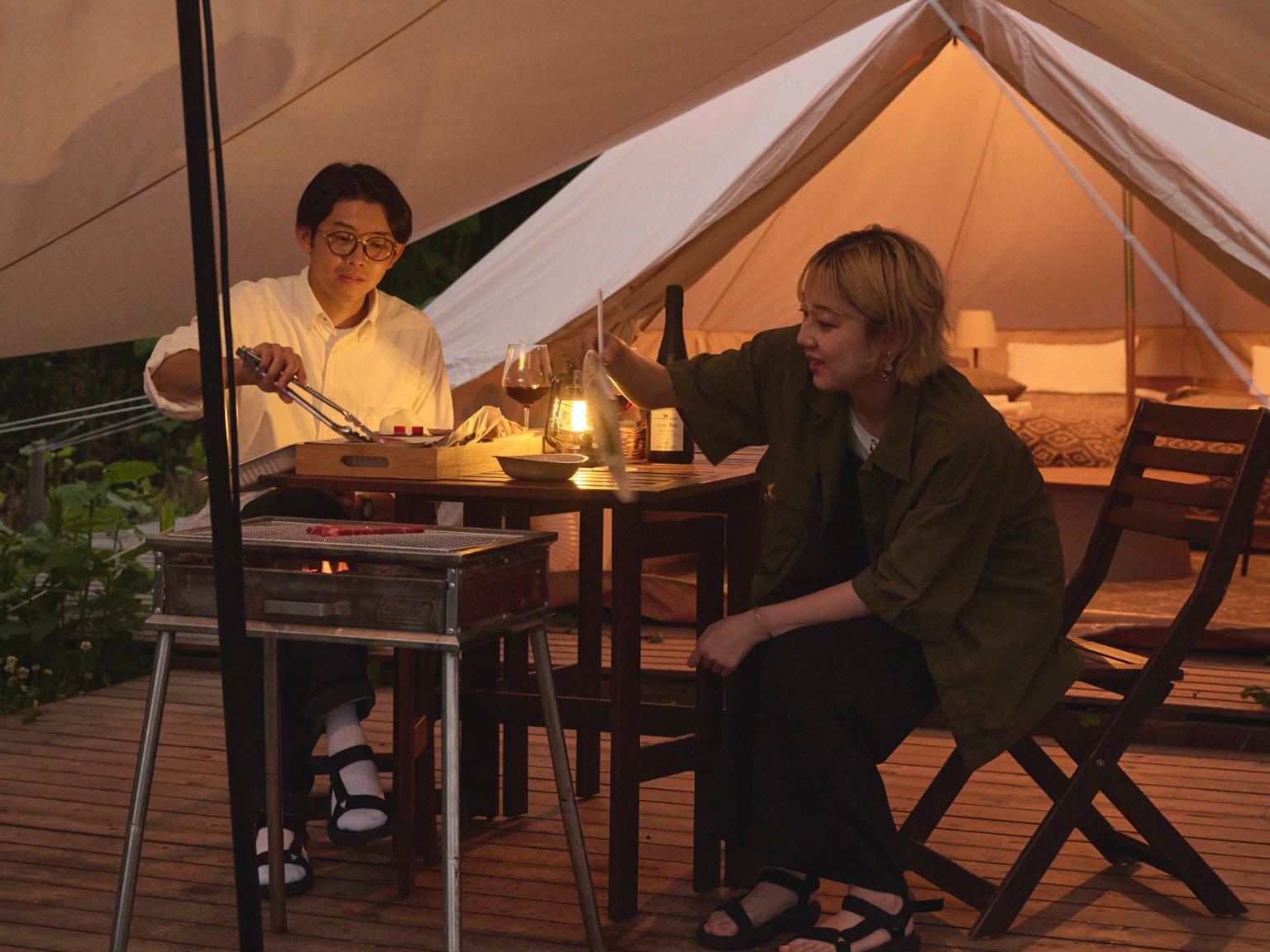 BBQ deck in front of the glamping tent