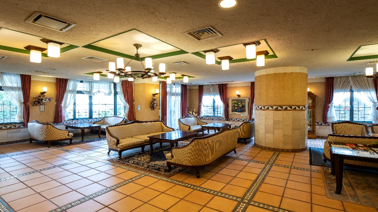 The lobby space is decorated in a Southern European style to match the warm climate.