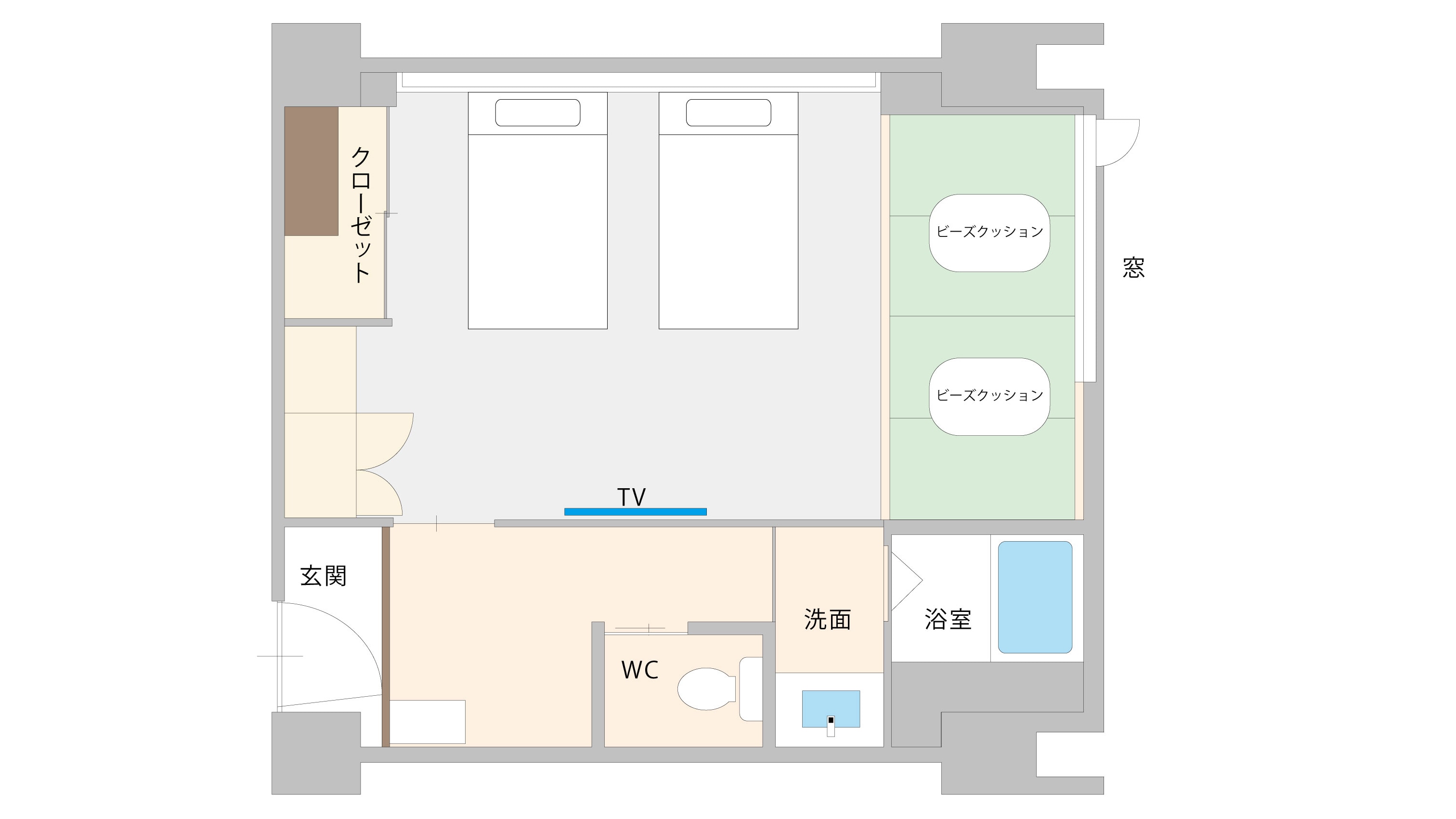 [愛床人士♪] 本丸4樓高級雙床房平面圖