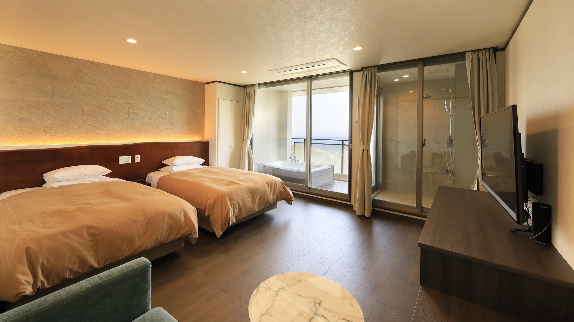 [New building] 4th floor Twin room with open-air bath/Ocean view/Non-smoking