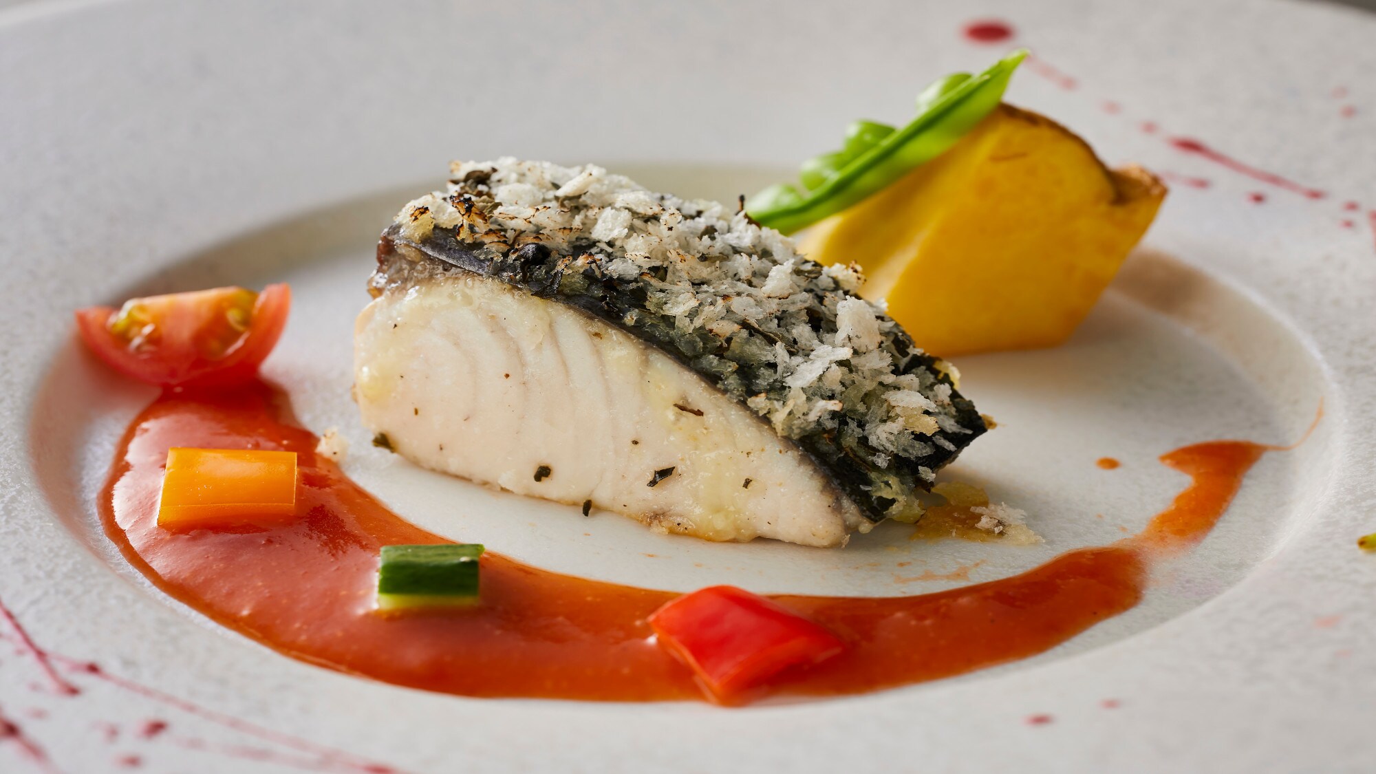 [Seasonal Kaiseki] Spring (March - May 2026) Grilled dish: Grilled Spanish mackerel with herbs and salsa sauce made with tomatoes from Nara Prefecture