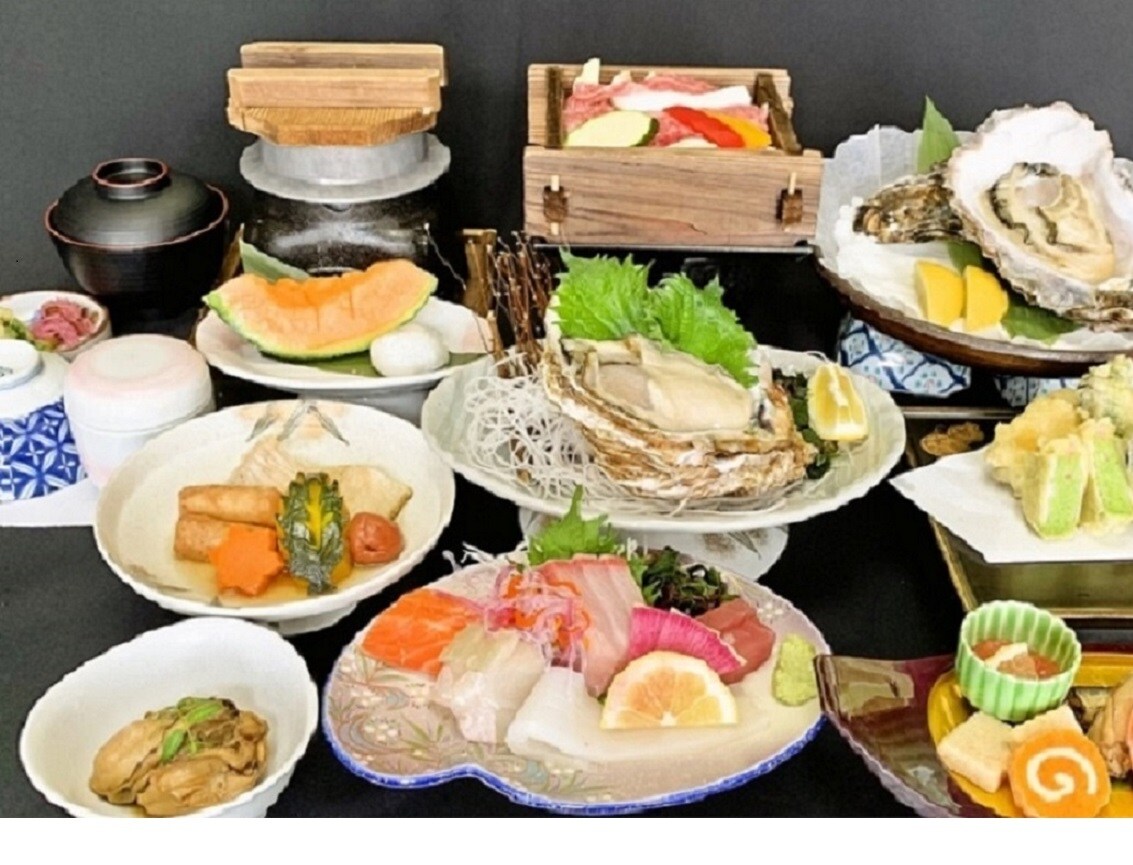 Rock oysters and Japanese beef steamed course meal