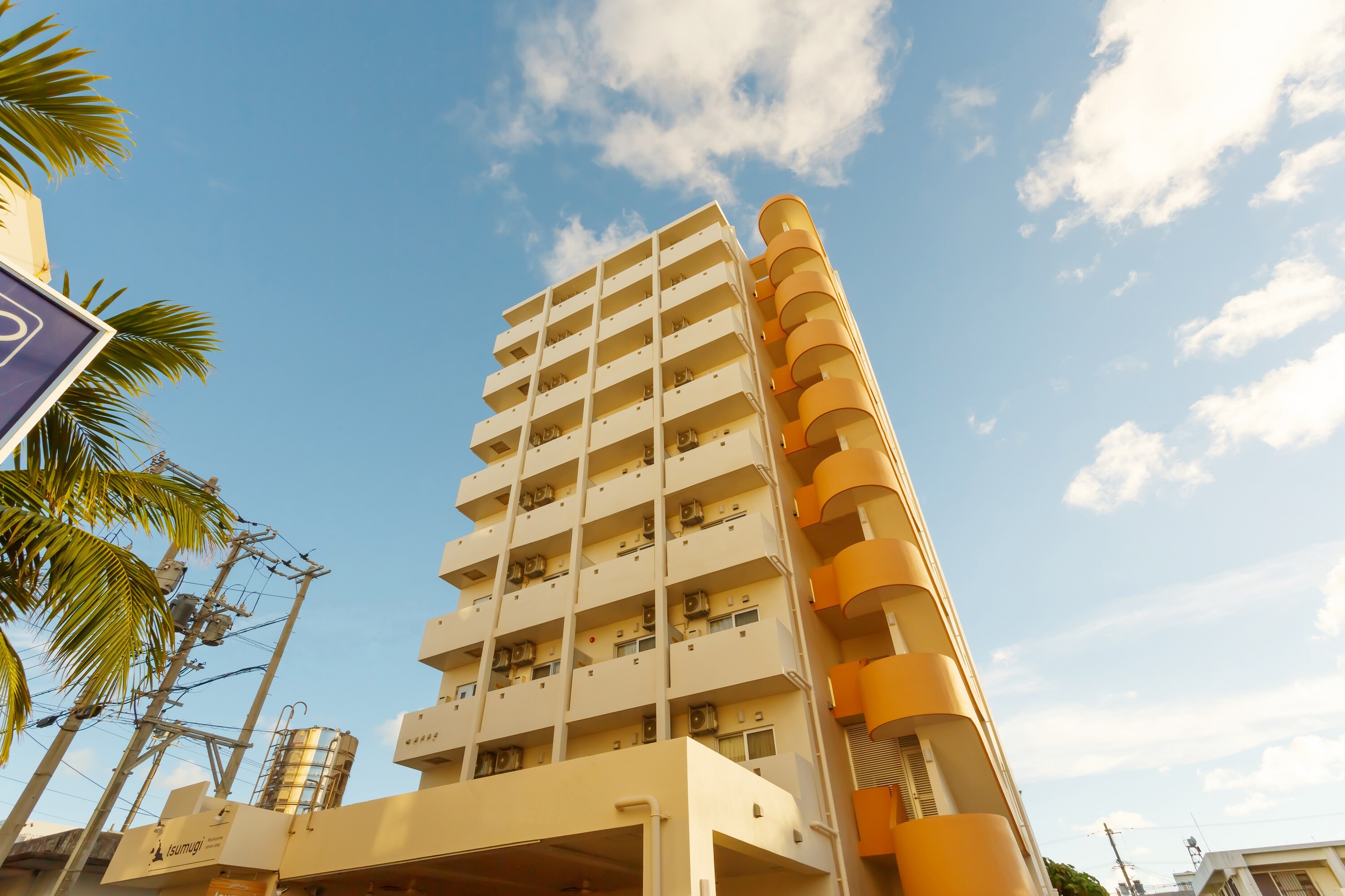 Hotel exterior at dusk